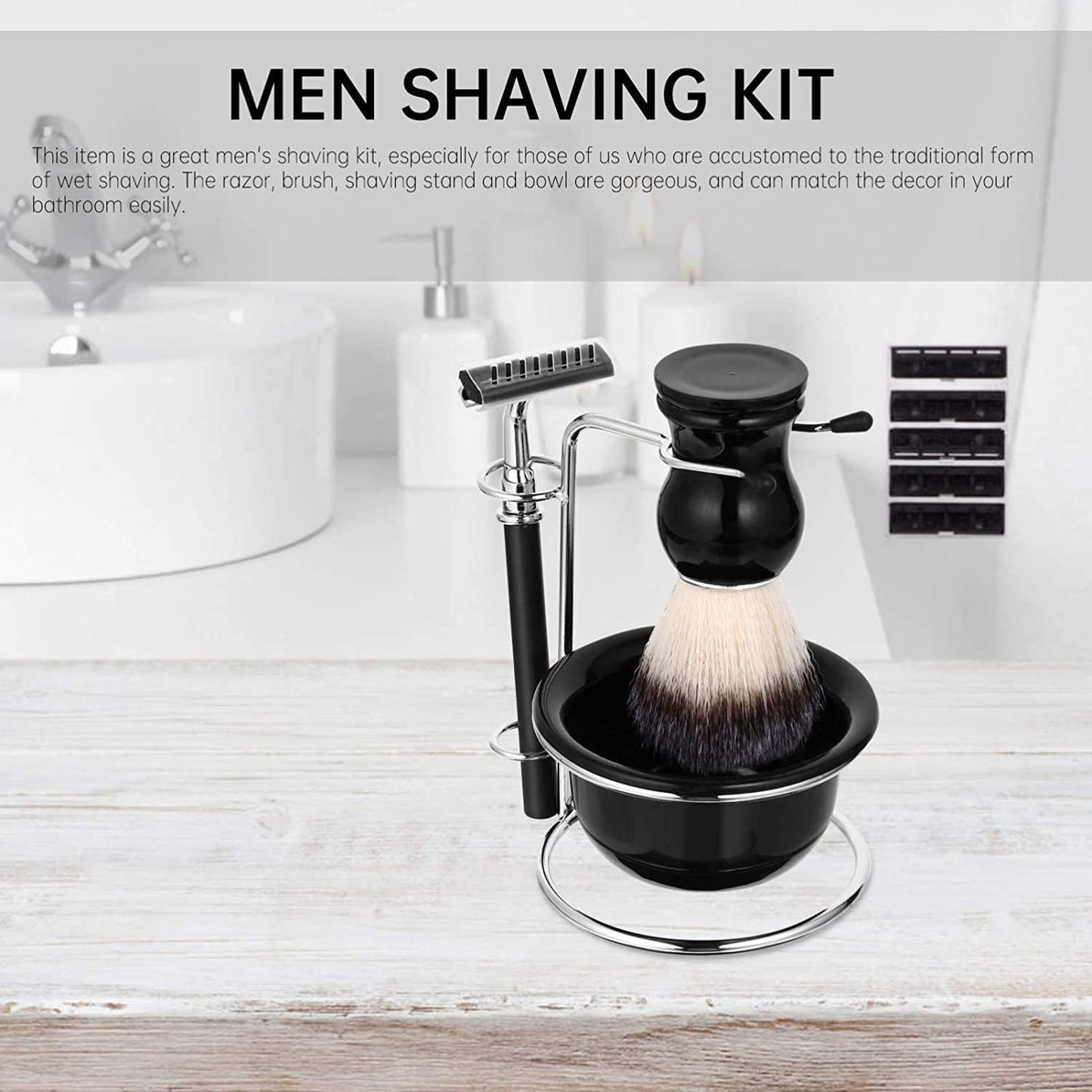 Juego de herramientas de afeitado para hombre con jabonera + cepillo de afeitado + soporte para cepillo + maquinilla de afeitar (4 cuchillas reemplazables), kits de afeitado para hombres, gran opción de regalo para tu hombre, marido, padre o hermano