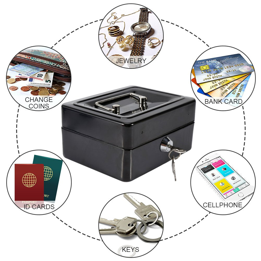 Caja de Efectivo Con Cerradura de Combinación Caja de Dinero Metálica Segura para Caja de Seguridad Acero Digital Seguro-Electrónico para El Hogar, Negocios o Viajes(Negro)