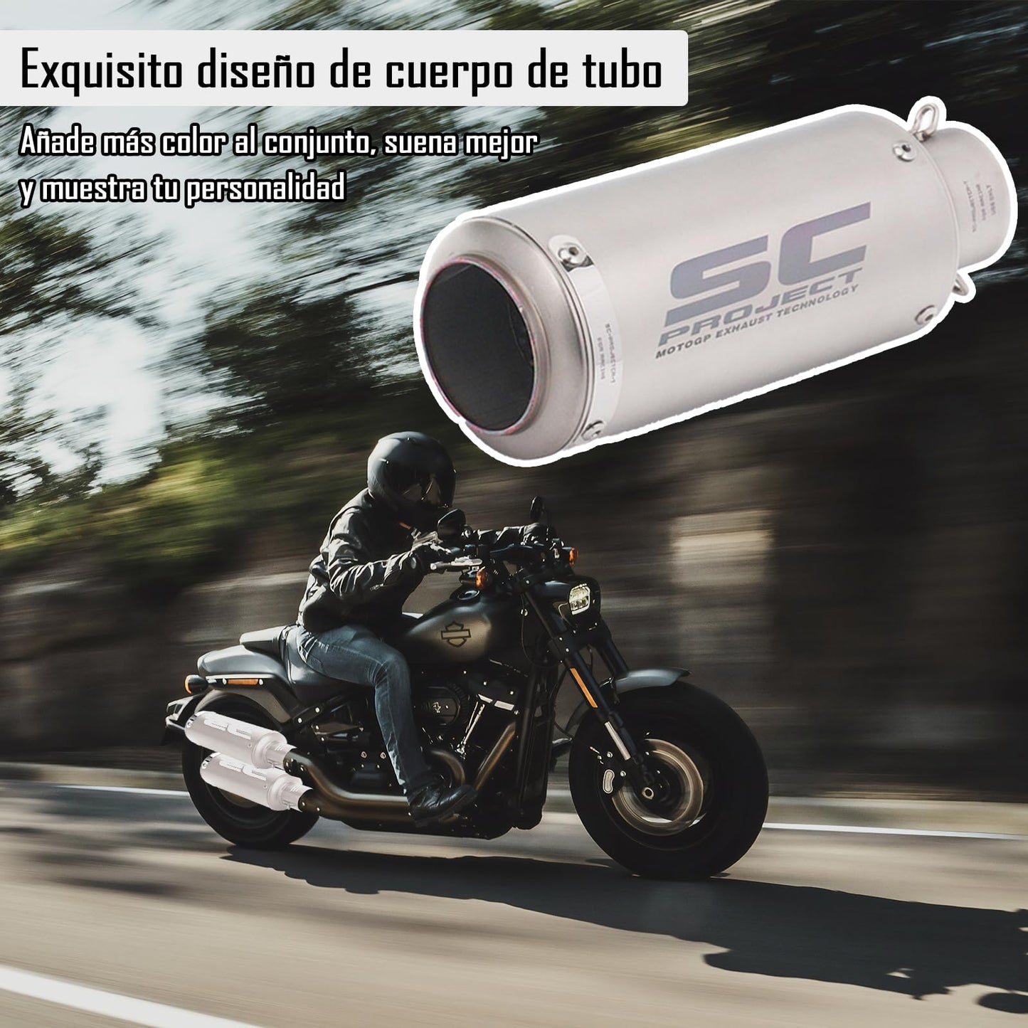 IOAGSVW Escape de Moto, Tubos de Escape Universal de 51mm, Tubo de Escape de Acero Inoxidable para Motos, Dirt Bikes, Street Bikes, Scooters, Atvs Y Más