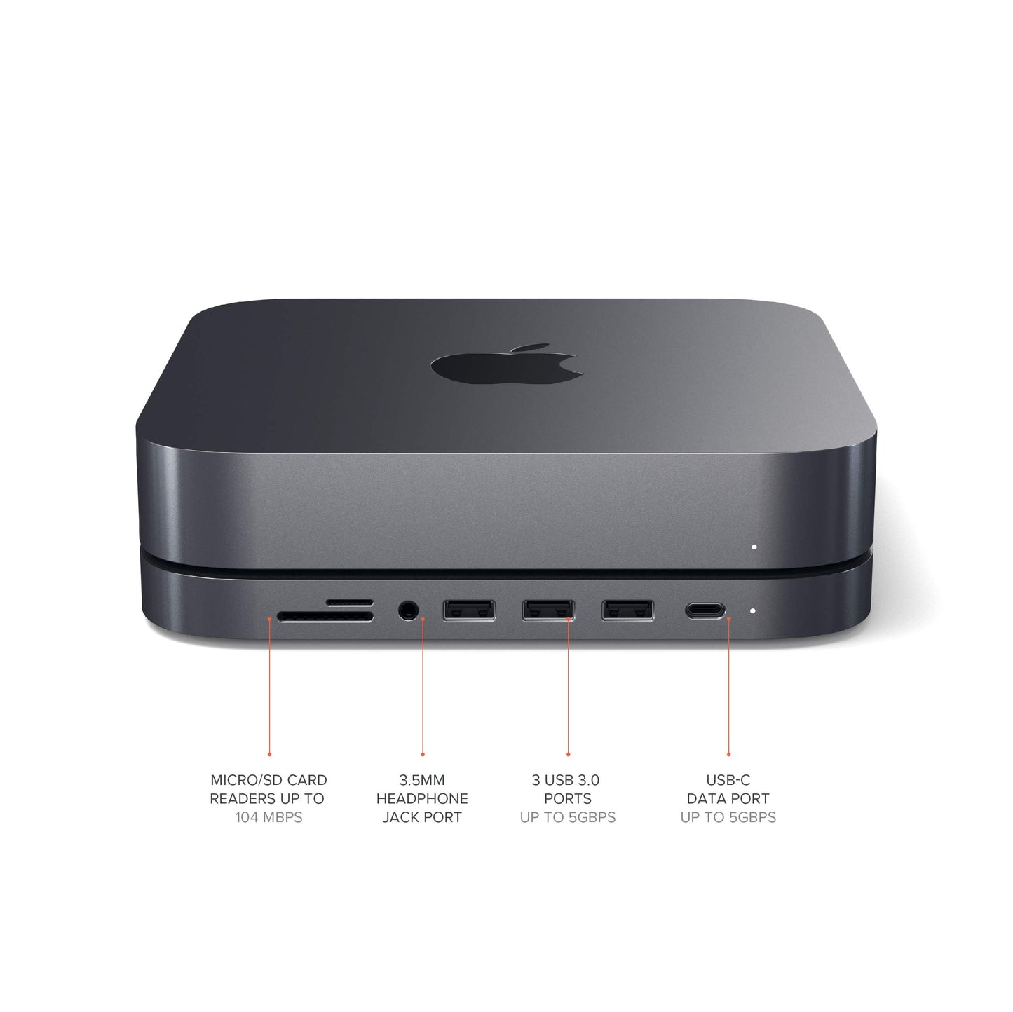 Soporte y Hub Tipo-C SATECHI Gris Espacial con Puerto de Datos USB-C y Lectores de Tarjetas para Mac Mini y Mac Studio