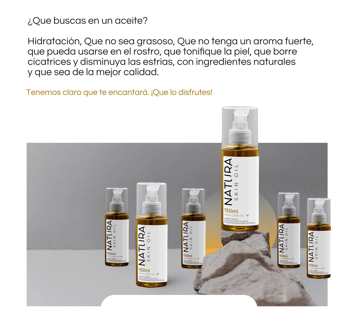 Rouge Co. Aceite Corporal Anti Estrías y Cicatrices Skin Care Reafirmante, No es Grasoso, Hidrata y Nutre Profundamente -Natura Skin Oil 150ml.