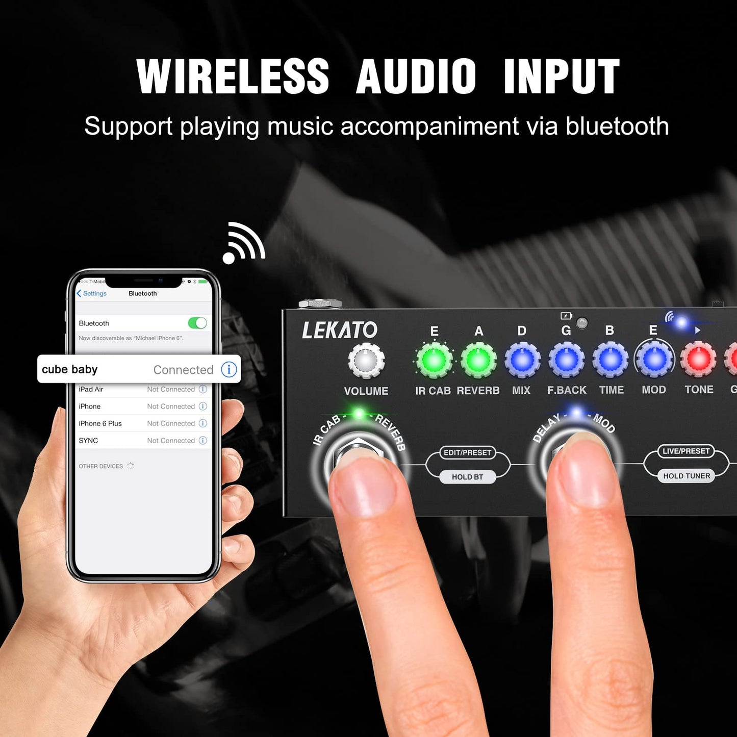 LEKATO - Pedal de guitarra multiefectos, con carga IR de 9 modelos AMP, pedal de sobremarcha de distorsión de reverberación retardada, efectos de guitarra eléctrica recargable, grabación de soporte