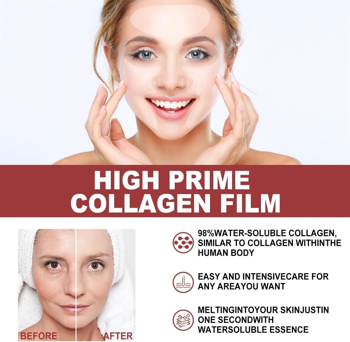Conjunto de 15 películas de colágeno puro para hidratar y reducir arrugas - Mascarilla facial de colágeno soluble de alta calidad - Corea - Reducción de líneas finas y arrugas - Hidratación facial