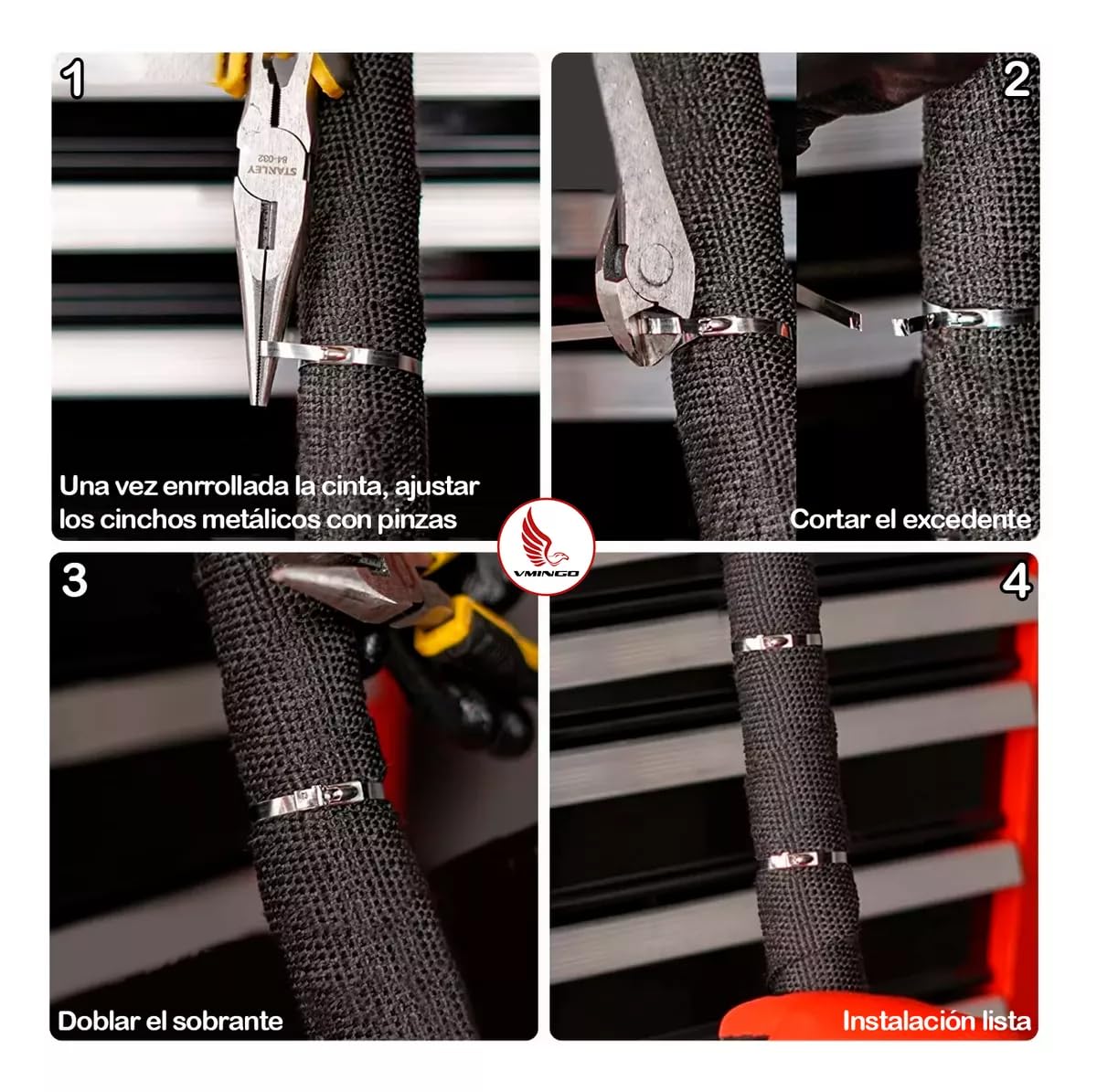 Rollo Cinta Térmica Universal Motocicleta Azul de Fibra de Vidrio con Lazos Inoxidables