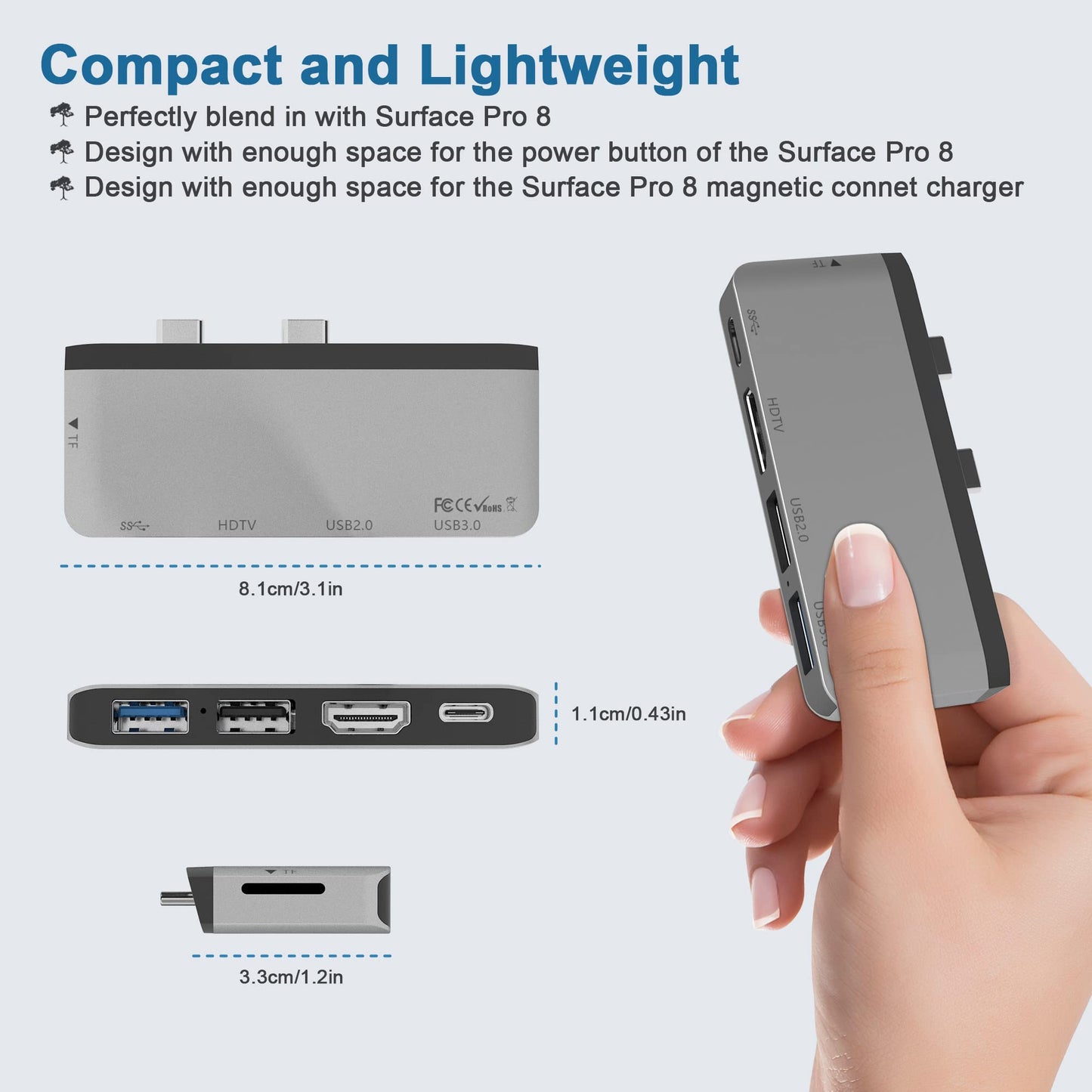 Adaptador de Concentrador USB C Microsoft Surface Pro 8 HDMI 4K y Thunderbolt 4 para Monitor Dual