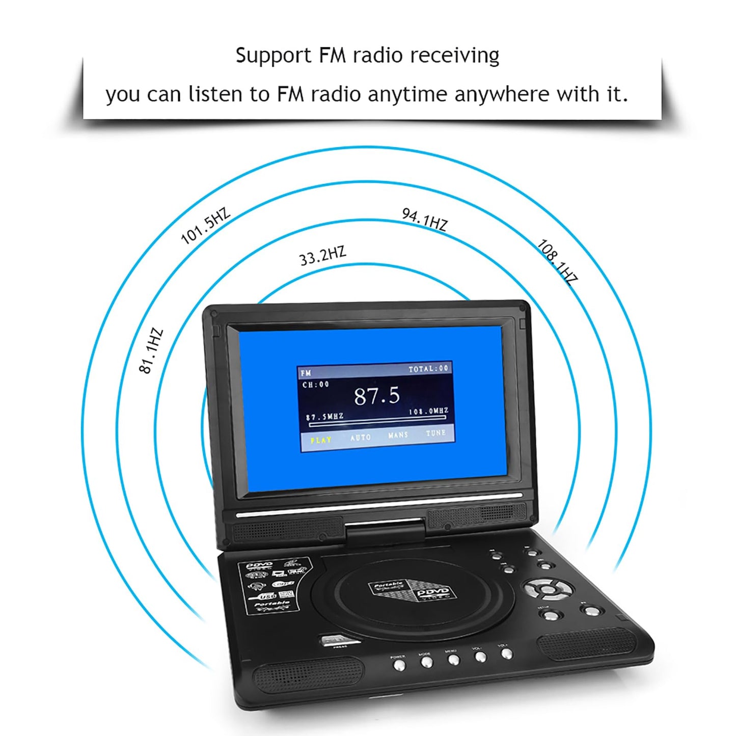 Reproductor de DVD Portátil 9.8 Pulgadas TV Radio FM para el Hogar Oficina Vehículo