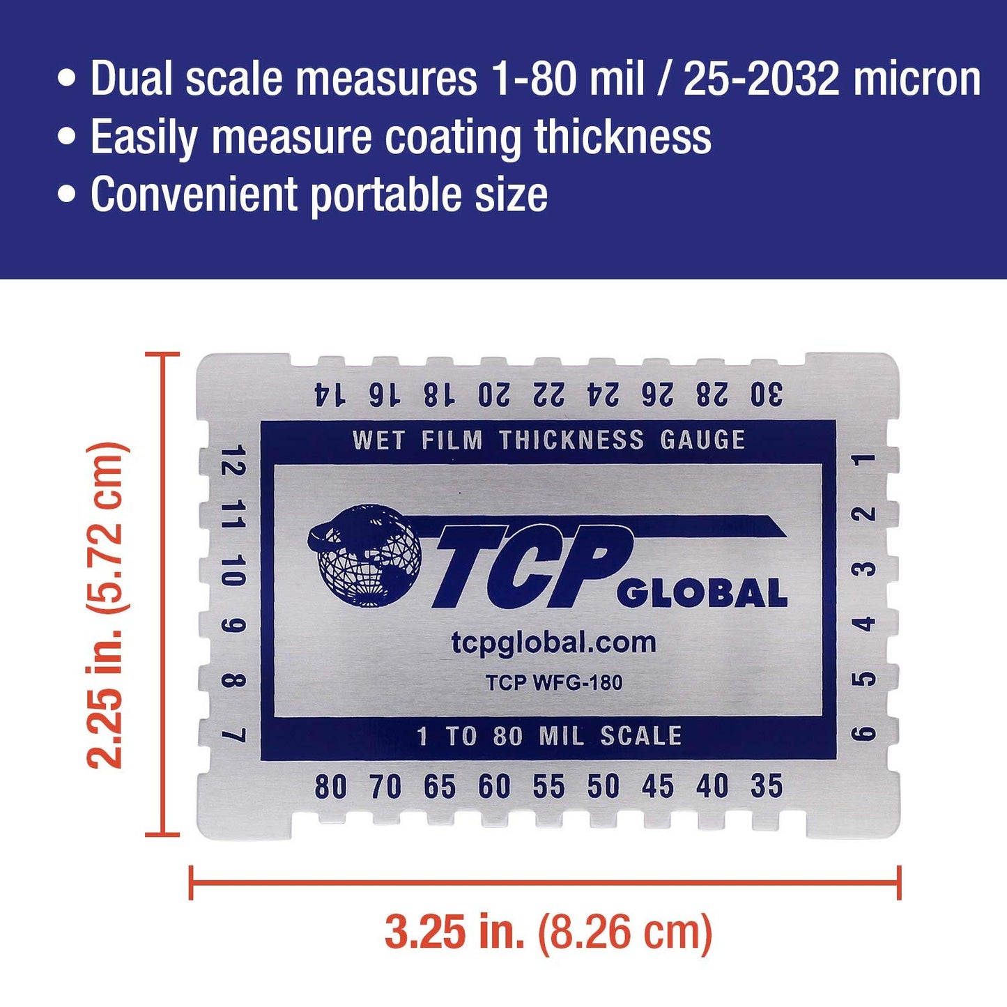 Peine Medidor de Espesor TCP Global 1-80 mm para Pinturas y Resinas