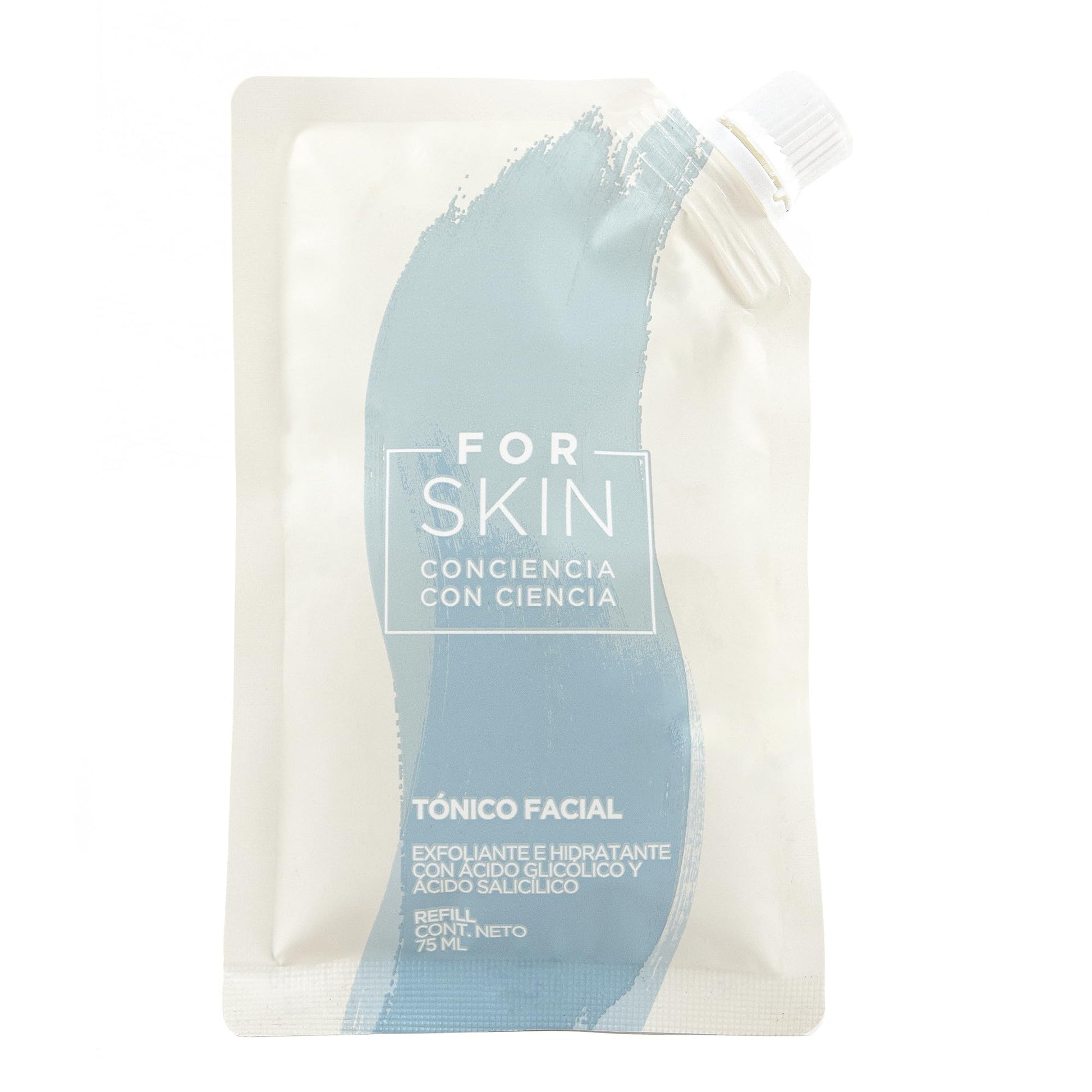 For Skin Tónico facial exfoliante 75 ml | con ácido salicílico y glicólico | Mejora tono, textura y luminosidad | Elimina puntos negros y células muertas | Refill