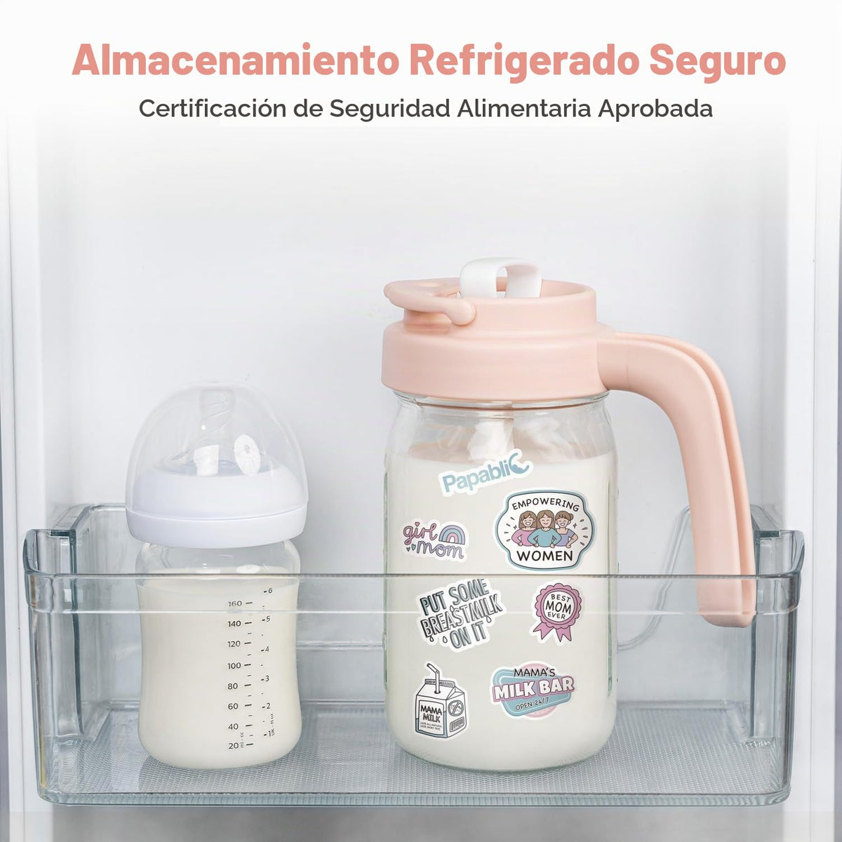 Papablic Glass - Jarra de leche materna, fórmula y recipiente de