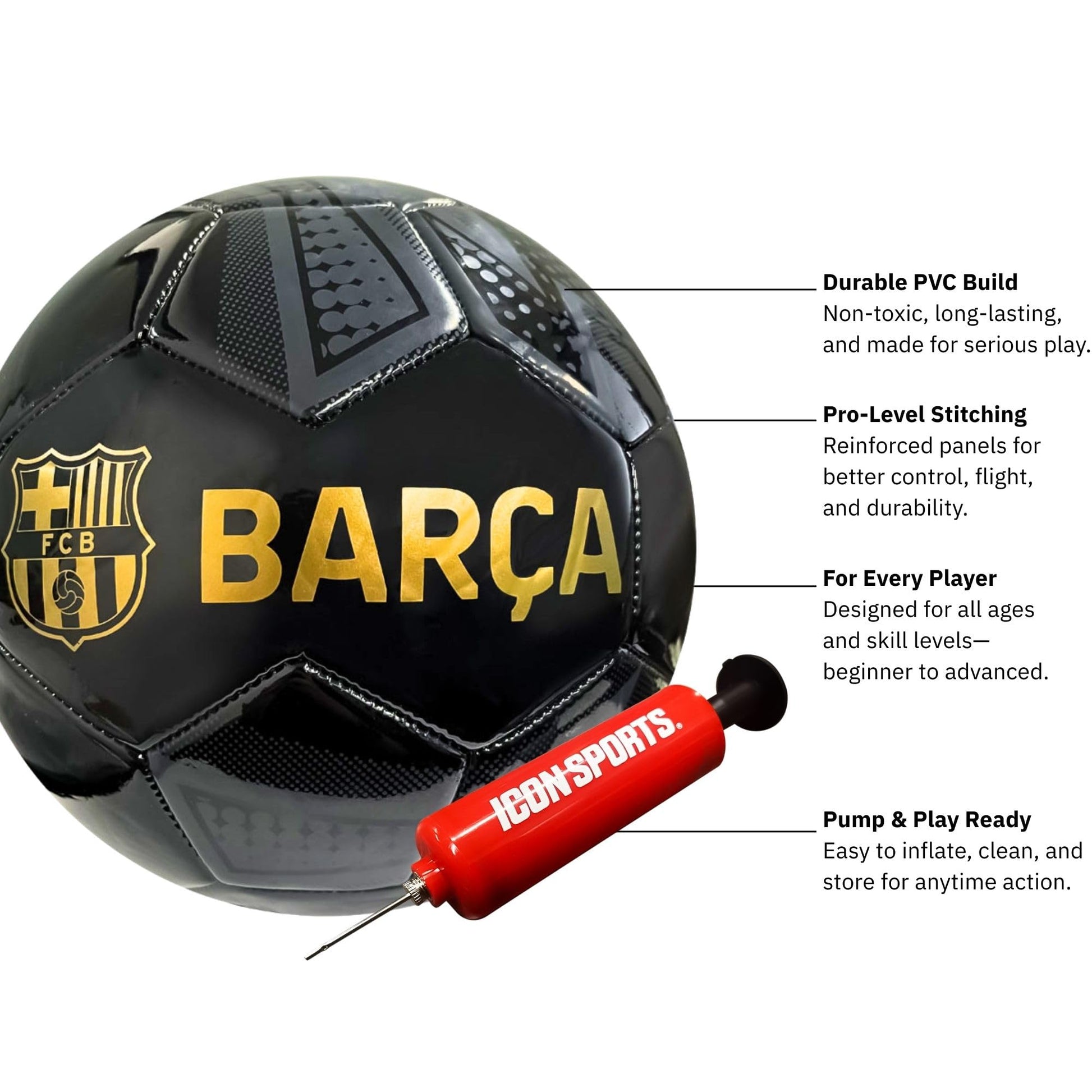 Balón de Fútbol Icon Sports Negro Oficial del FC Barcelona Talla 5 Arte Pop para Adultos y Niños