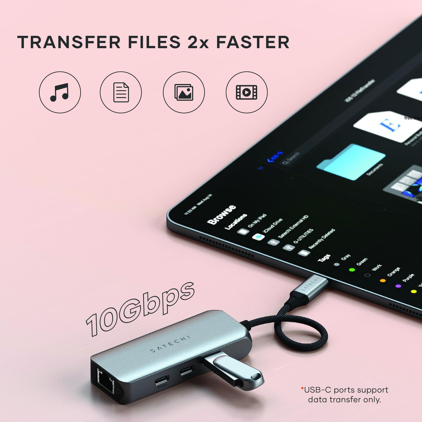 Adaptador Ethernet USB C SATECHI Plateado 4 en 1 con Velocidad de 2.5 Gigabit y 3 Puertos USB C 3.2 para Mac, iPad, Windows, Android, Chrome