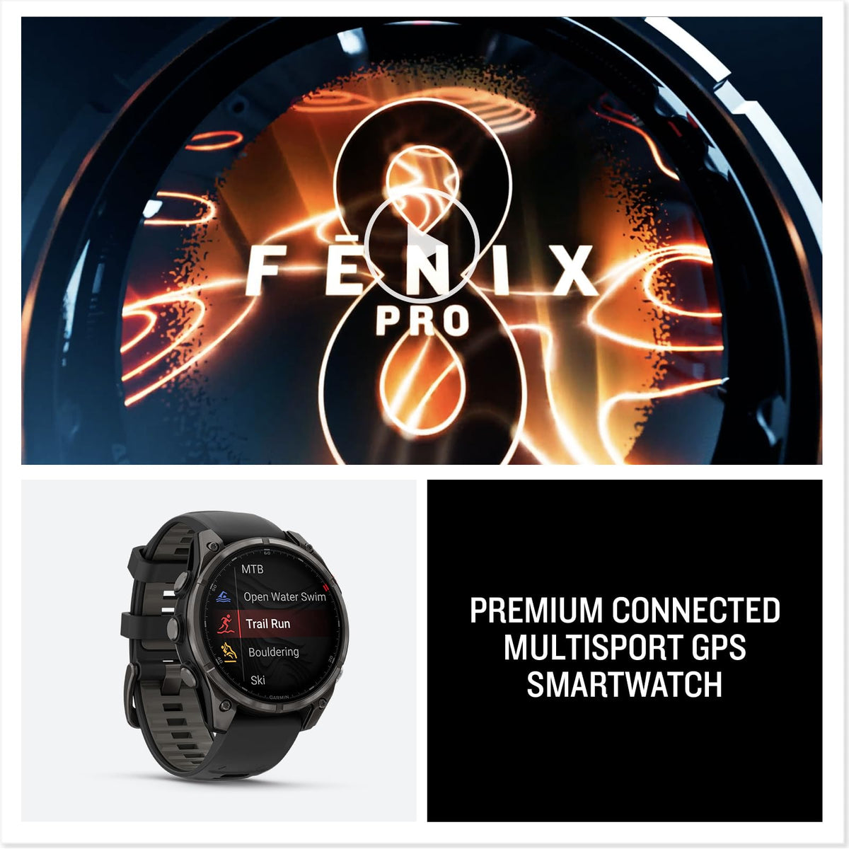 Reloj Inteligente GPS Multideporte Garmin fēnix 8 Pro Gris Carbono con Zafiro y Banda de Silicona Negra