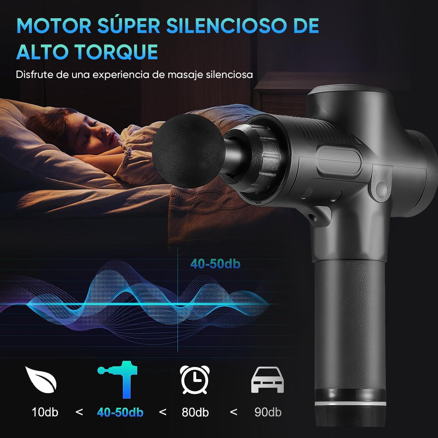 Pistola de Masaje Muscular, Masaje Eléctrico de Mano con 12 Cabezales y 30 Velocidades Ajustables, Masajeador Muscular de Tejido Profundo, Masajeador de Espalda para Hombro, Cuello