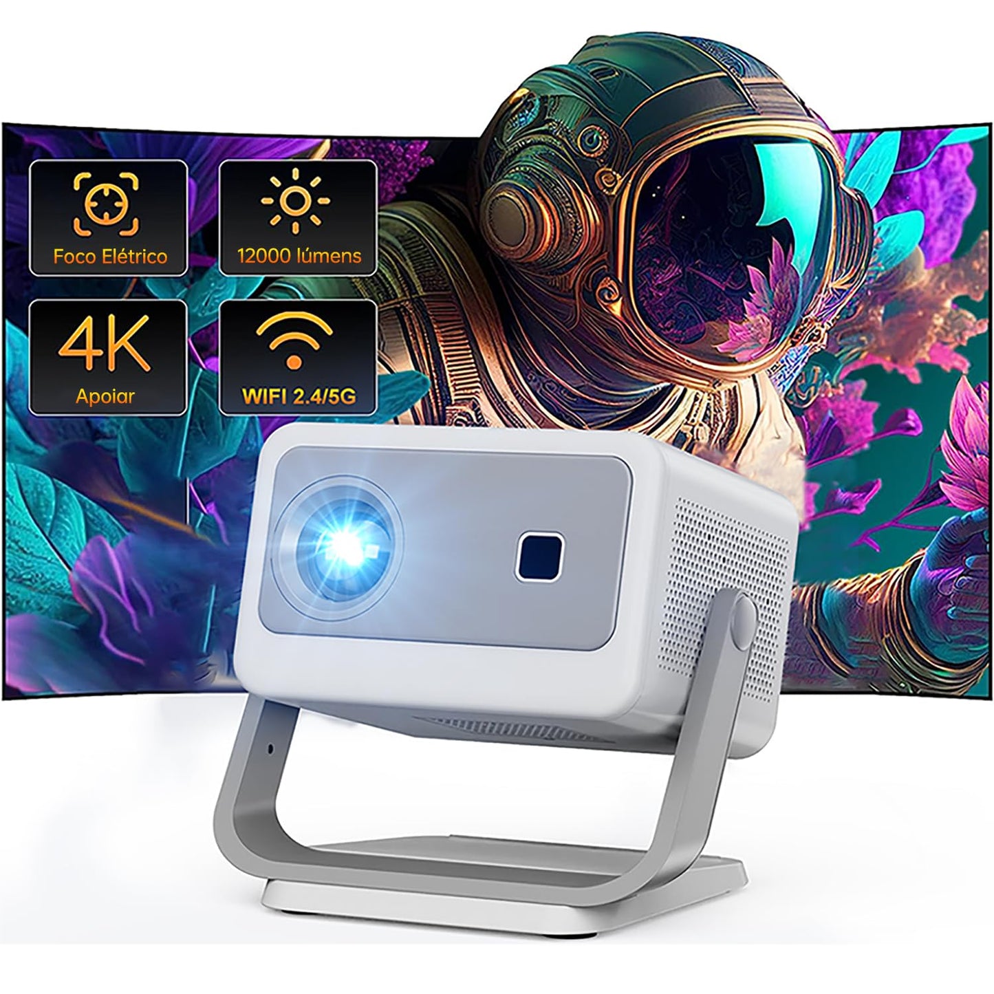 AOC Mini proyector, portátil Compatible con 4K,12000 lúmenes,Enfoque eléctrico, WiFi y Bluetooth,diseño con eliminación de Polvo y disipación de Calor, Compatible con Android e iOS para Cine en casa