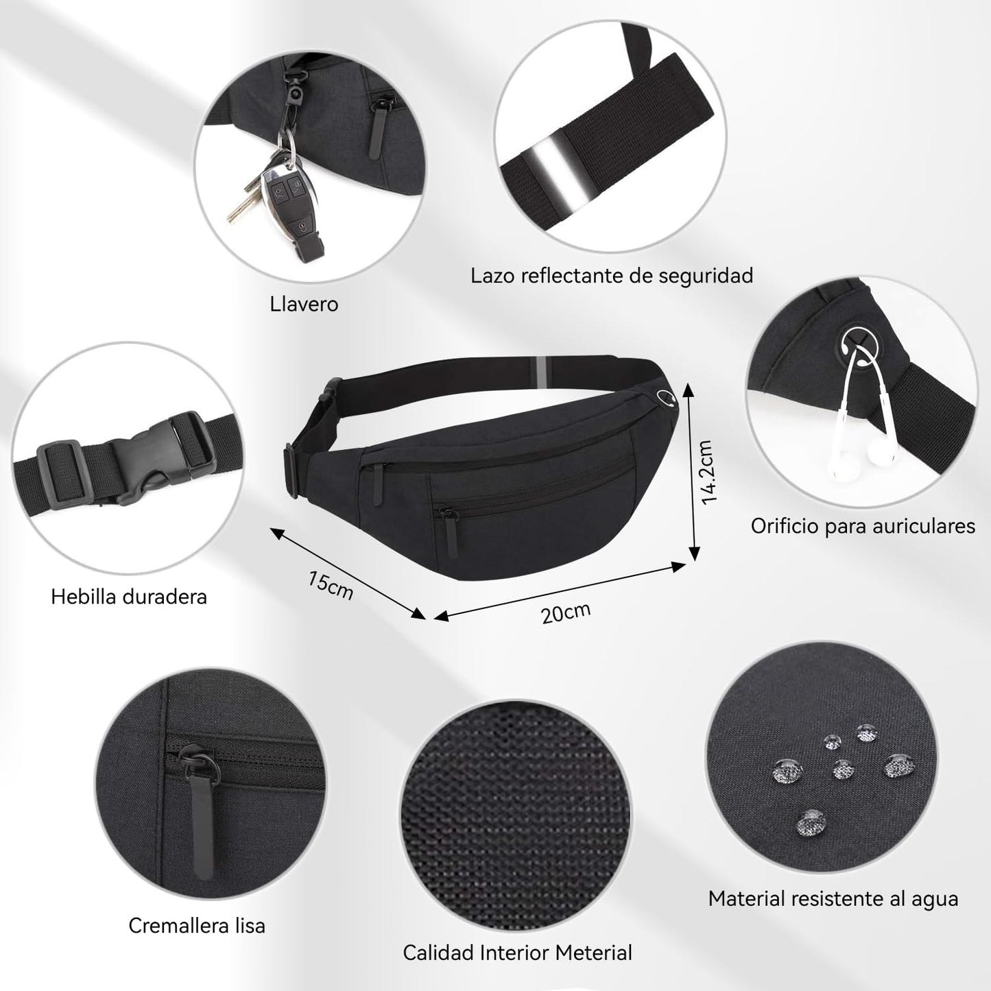 CXJYSD Riñonera de casual para hombres y mujeres,correa de hombro ajustable multifuncional,bolso cruzado con 4 bolsillos con cremallera, adecuado para hacer ejercicio,correr (negro-04)