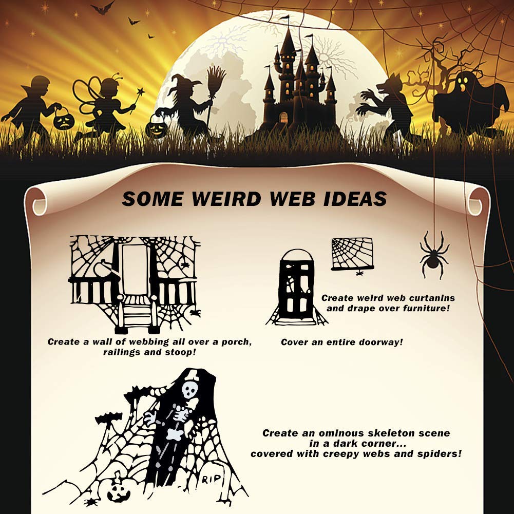 80sqm Spider Webs Halloween Decorations Bonus with 30 Fake Spiders, Super Stretch Cobwebs for Halloween Indoor and Outdoor Party Supplies