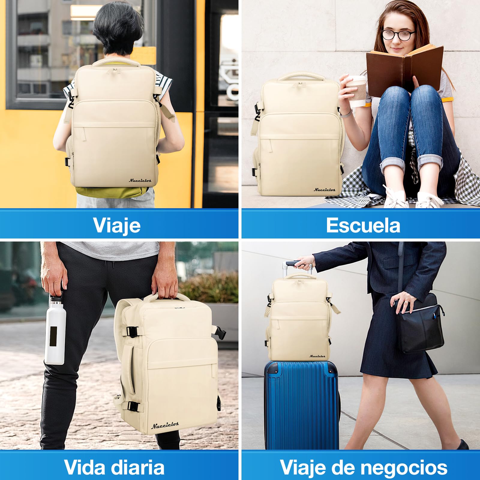 Mochila de Viaje para Laptop 15,6 Pulgadas Beige Impermeable de Gran Capacidad para Hombres y Mujeres