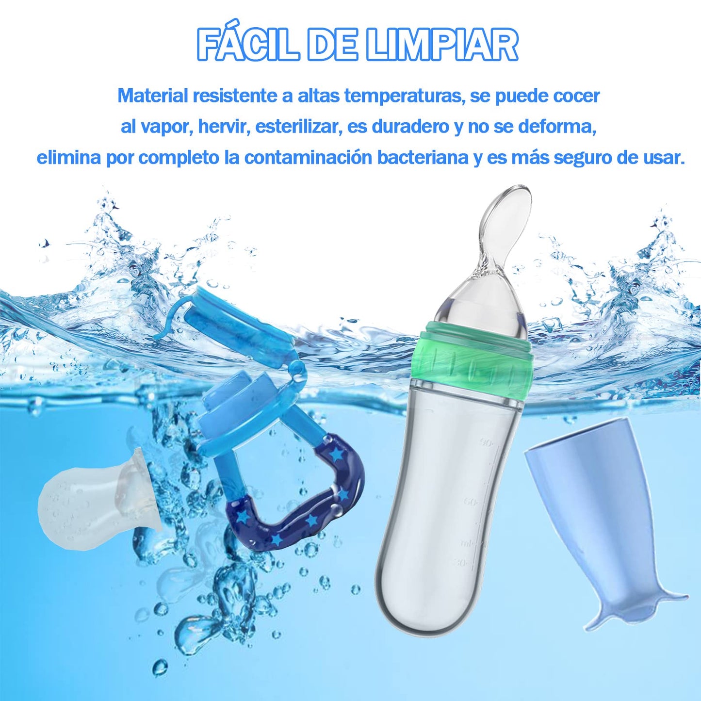 Juego de Chupón Alimentador para Bebé, Azul, de Silicona Libre de BPA