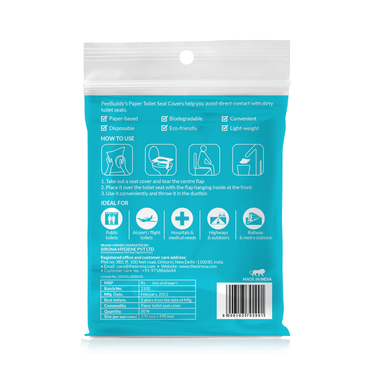 Fundas Desechables PeeBuddy Papel Higiénico Naturales para Mujer