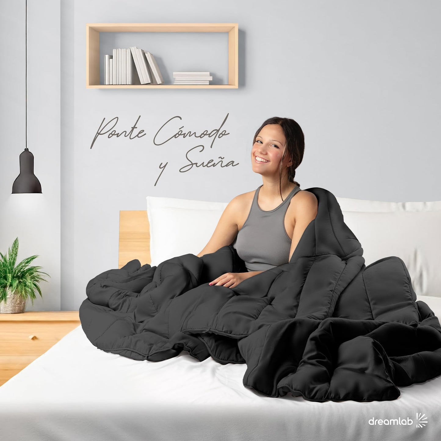 Dreamlab Edredón Acolchado para Toda Estación. Relleno de Microfibras Recubiertas con Gel. Lavado a Máquina. Usar como Edredón o con Funda Duvet. Hipoalergénico. (Negro, King Size 259 x 223cm)