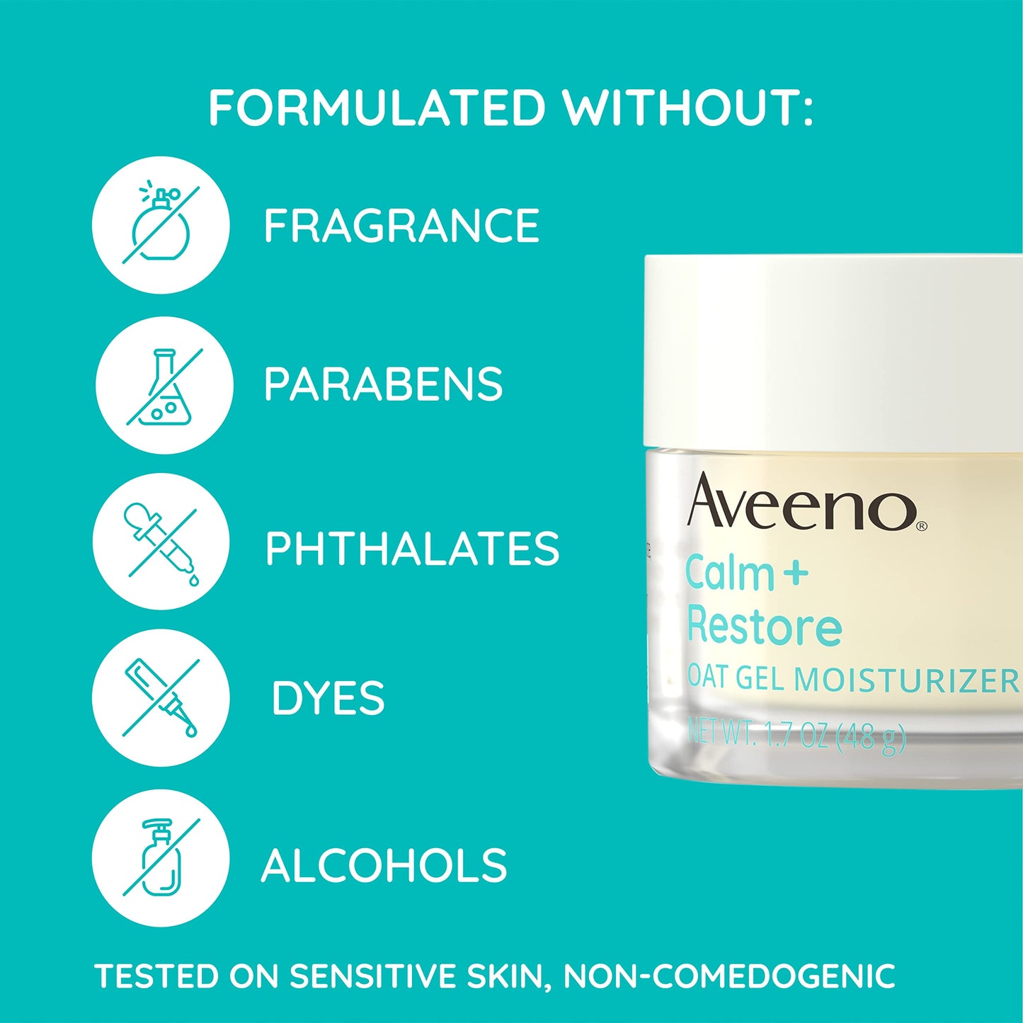 Aveeno Calm + Restore - Hidratante facial de gel de avena para pieles sensibles, crema de gel ligera hidratante facial con avena prebiótica y fiebre, hipoalergénico, sin fragancia y parabenos, 1.7 onzas