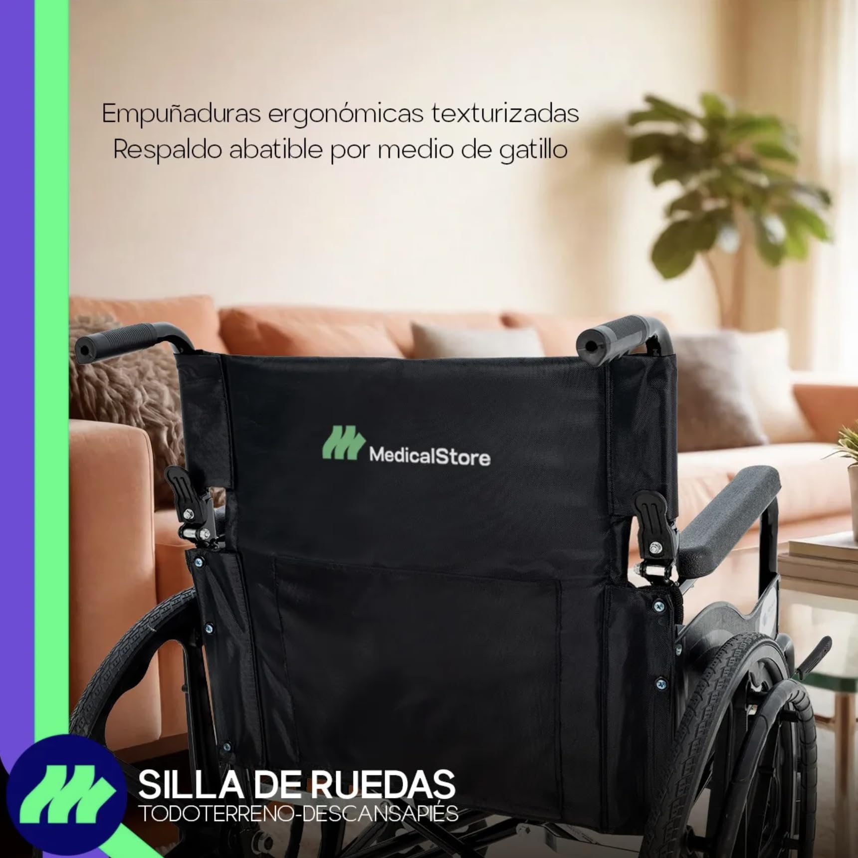 Silla de Ruedas Medical Store Azul Ligera Todo Terreno Plegable para Adulto Mayor