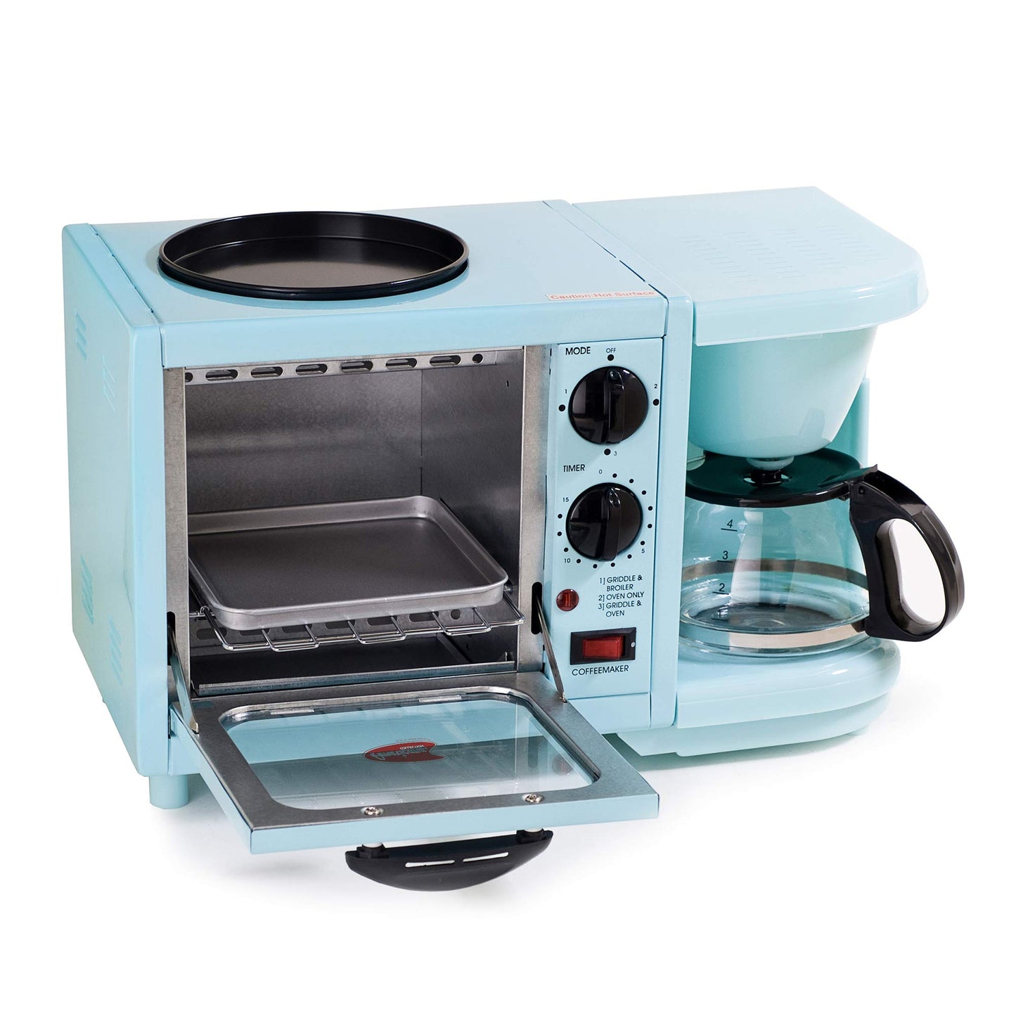 MaxiMatic EBK-200BL Elite Cuisine Cafetera/Tostador/Parrilla Multifunción para El Desayuno, 3 en 1, Azul