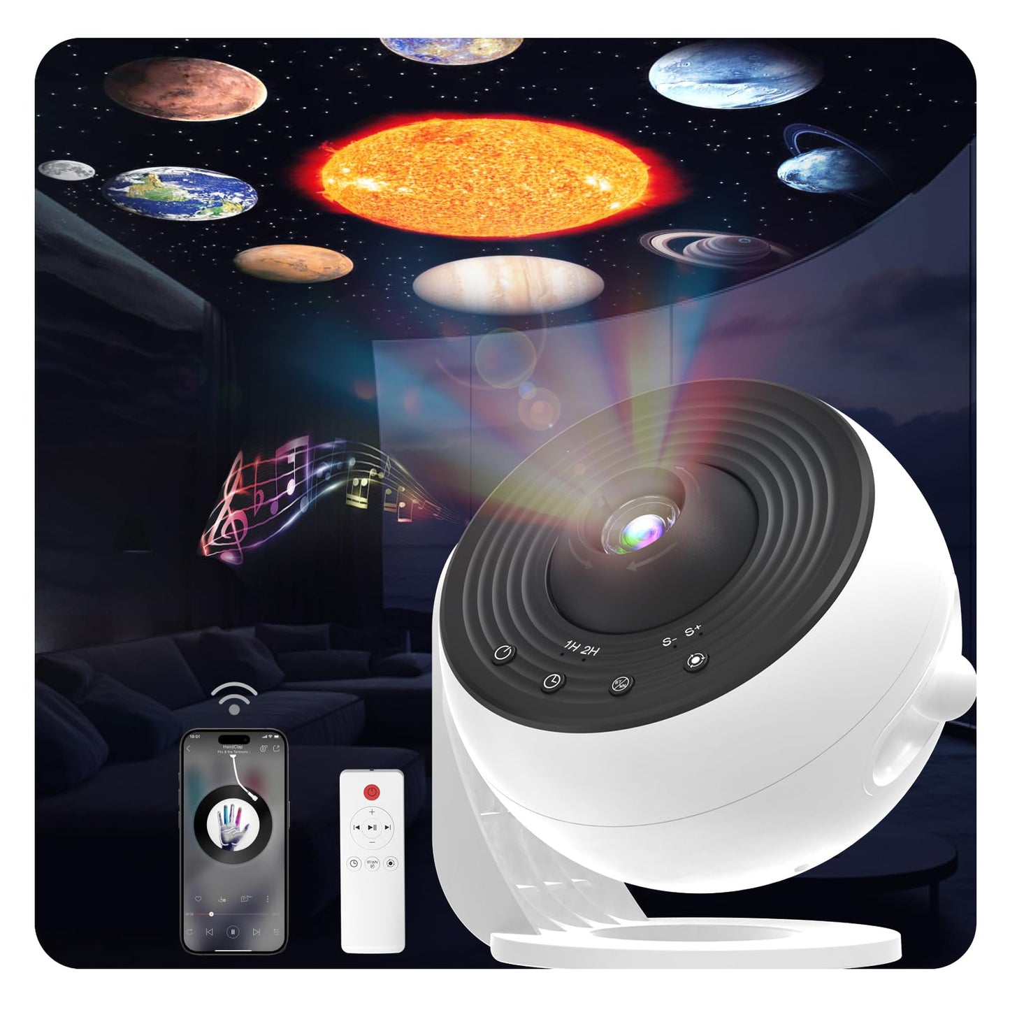 Orbislux Galaxy Projector Pro - Máquina de sonido para recámara, proyector de planetario 13 en 1 para niños y adultos con ruido blanco, altavoz de música Bluetooth, control remoto