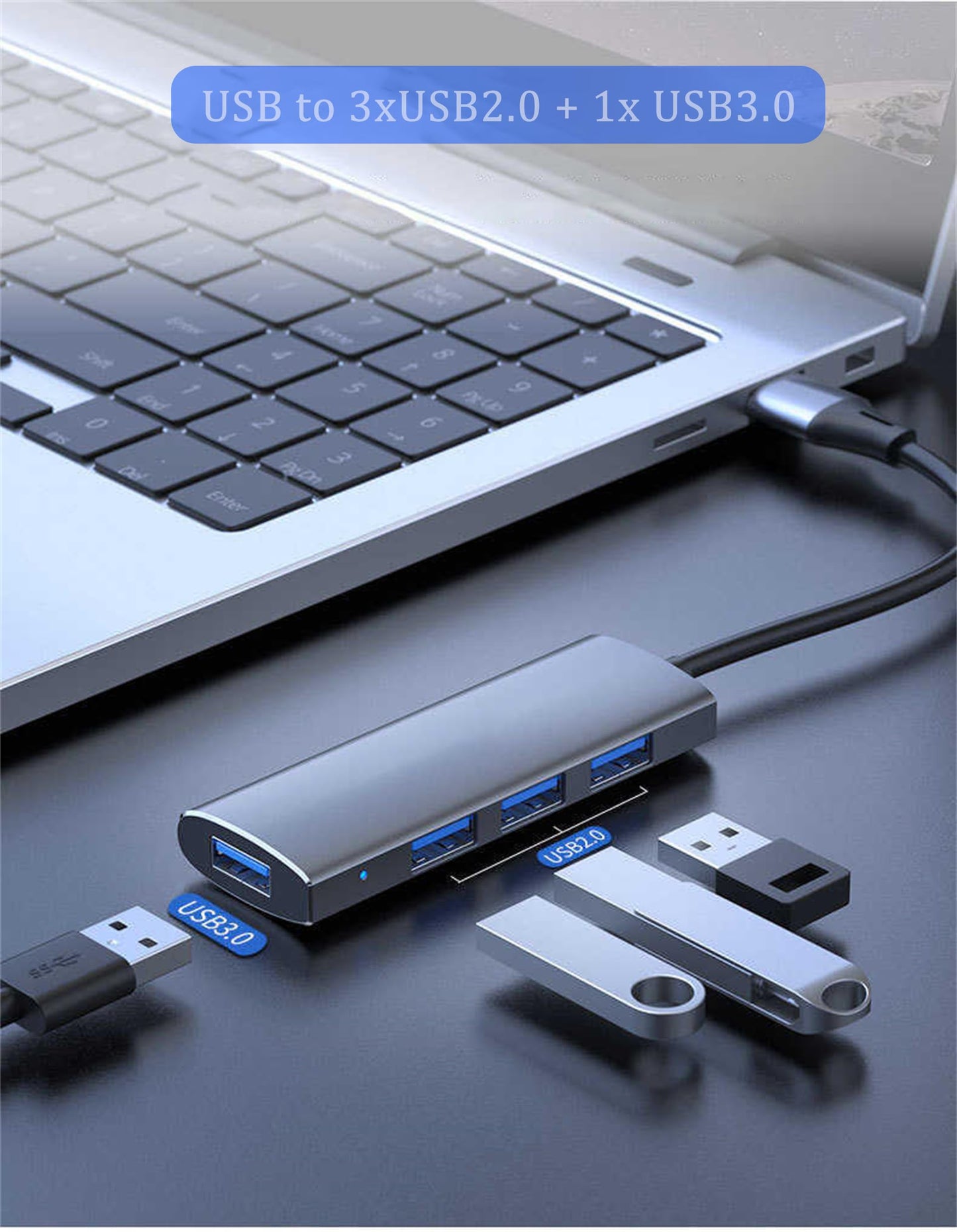 Hub USB 4 en 1, USB a USB 3.0 USB 2.0, 4 puertos USB divisor portátil, estación de acoplamiento USB compatible con computadora portátil, PC, teléfonos... (USB_C HUB2)