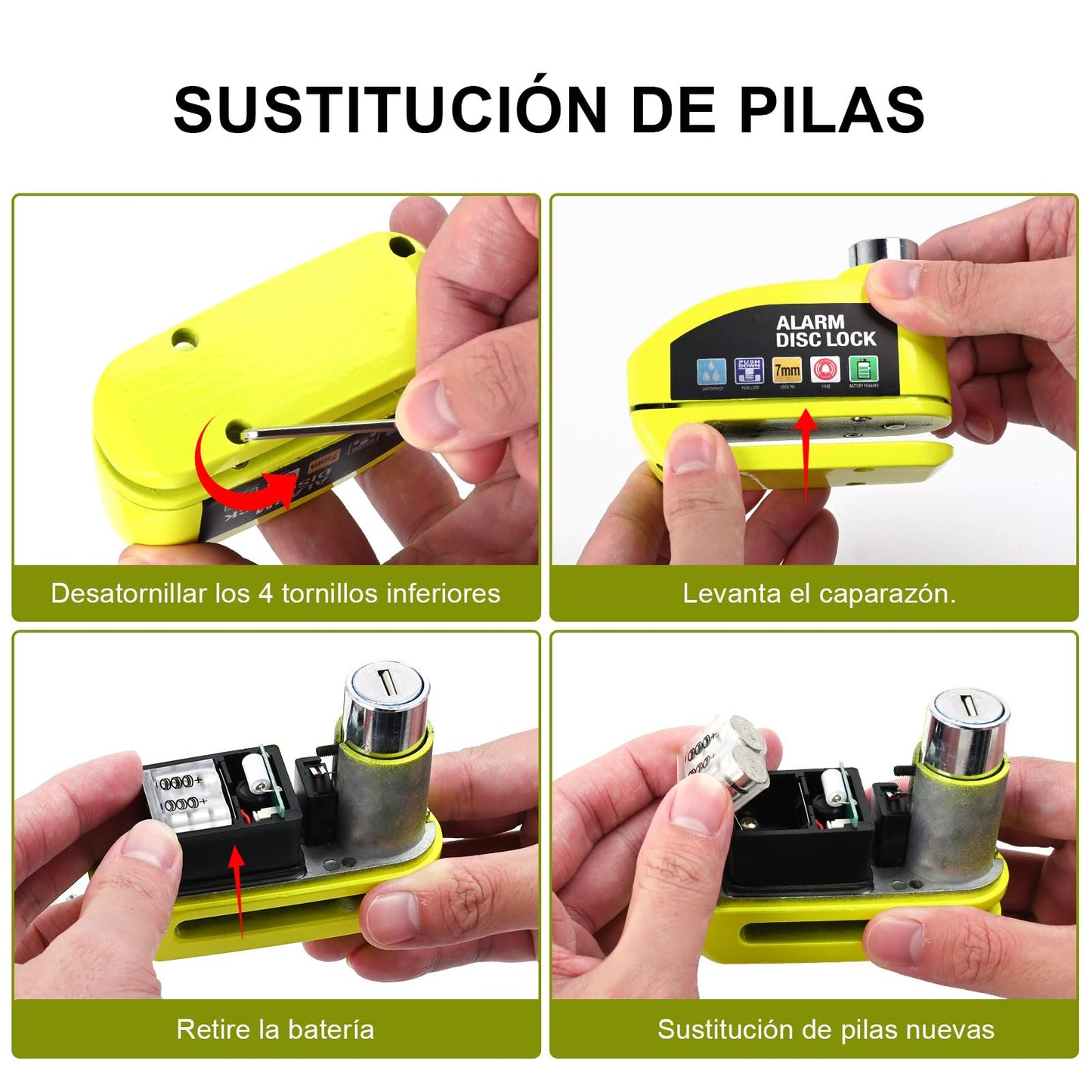 Kayoosi Candado de Alarma para Moto, Alarma de Freno de Disco de 110 Db con Sensor de Movimiento y Cable de Alarma de 4,3 Pies, Impermeable y Antirrobo, Compatible con Vehículos con Llantas de Disco