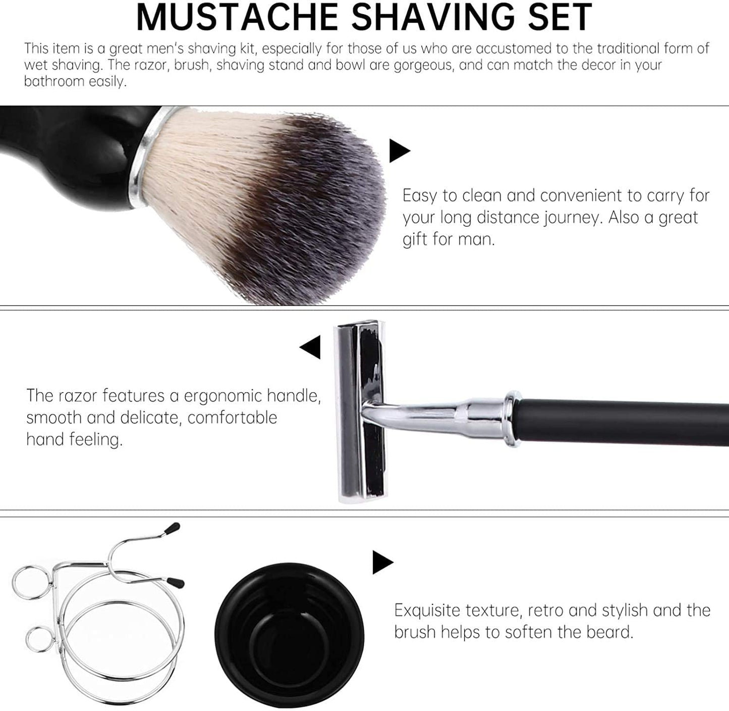 Juego de herramientas de afeitado para hombre con jabonera + cepillo de afeitado + soporte para cepillo + maquinilla de afeitar (4 cuchillas reemplazables), kits de afeitado para hombres, gran opción de regalo para tu hombre, marido, padre o hermano