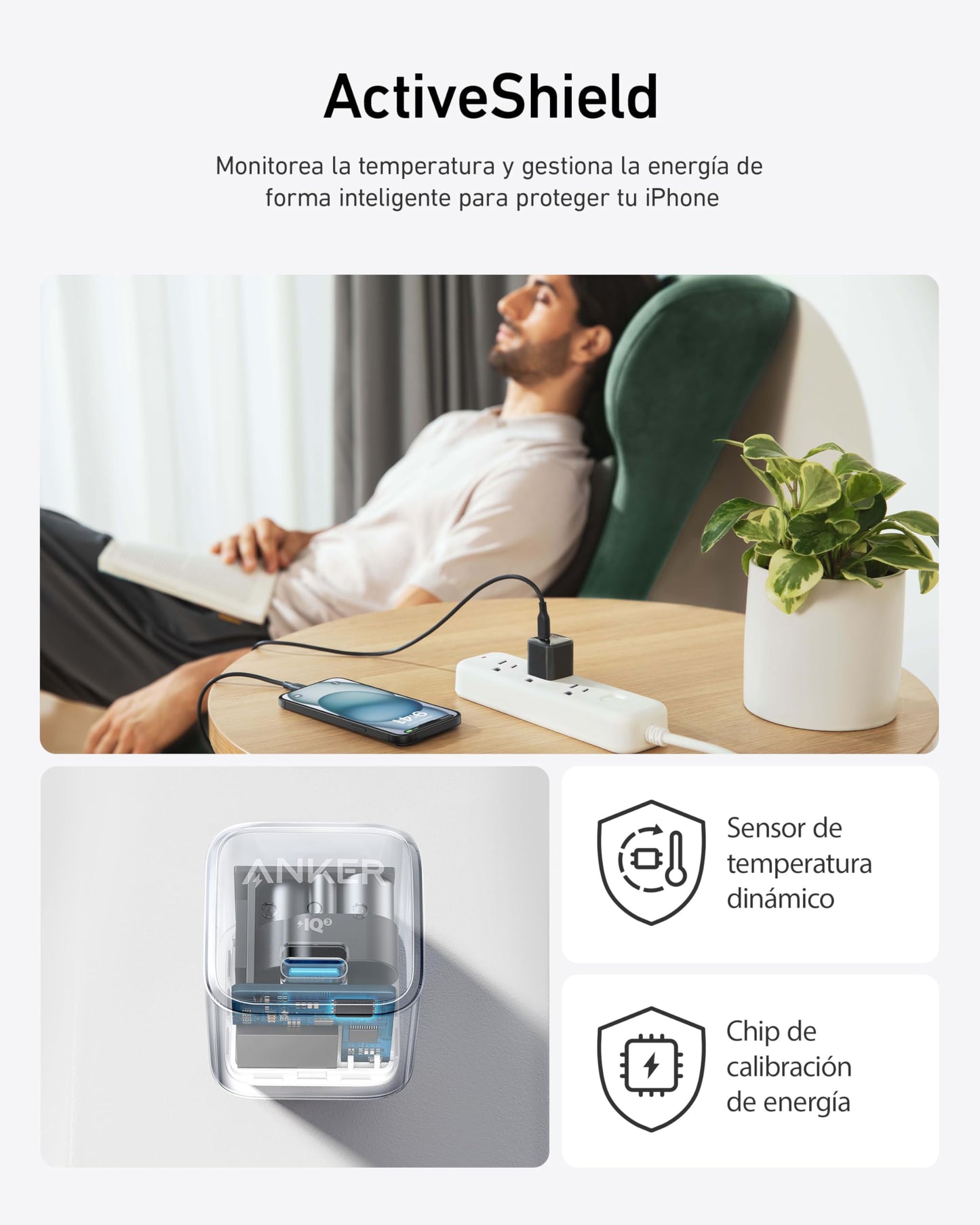 Anker Cargador USB C de 20 W, Cargador 511 (Nano Pro), PIQ 3.0 Cargador rápido Compacto para iPhone 16/16 Plus/16 Pro/16 Pro MAX, Serie 15/14/13, Galaxy, Pixel 4/3, iPad (Cable no Incluido)