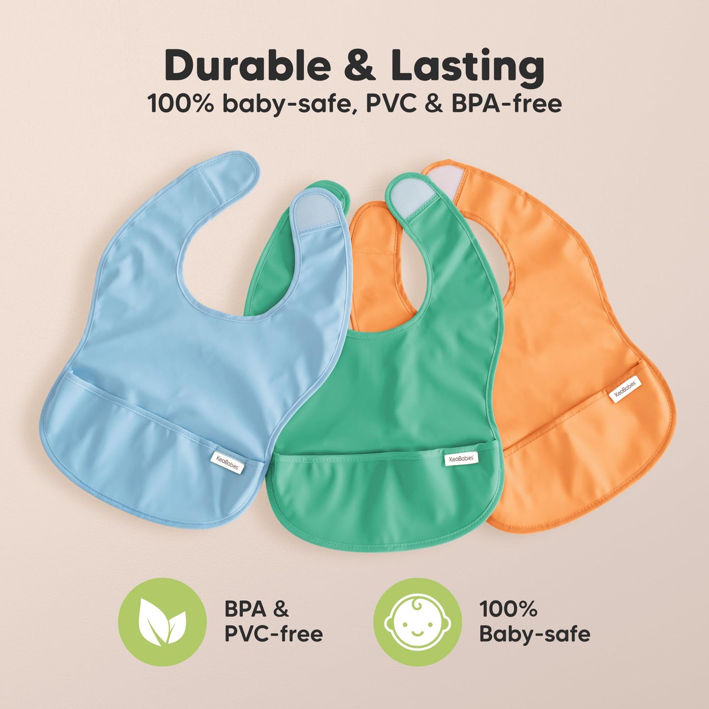 KeaBabies - Paquete de 3 baberos impermeables para comer – Baberos ligeros de alimentación para niños pequeños con gran colector de alimentos, a prueba de desorden, esenciales para comer bebés de