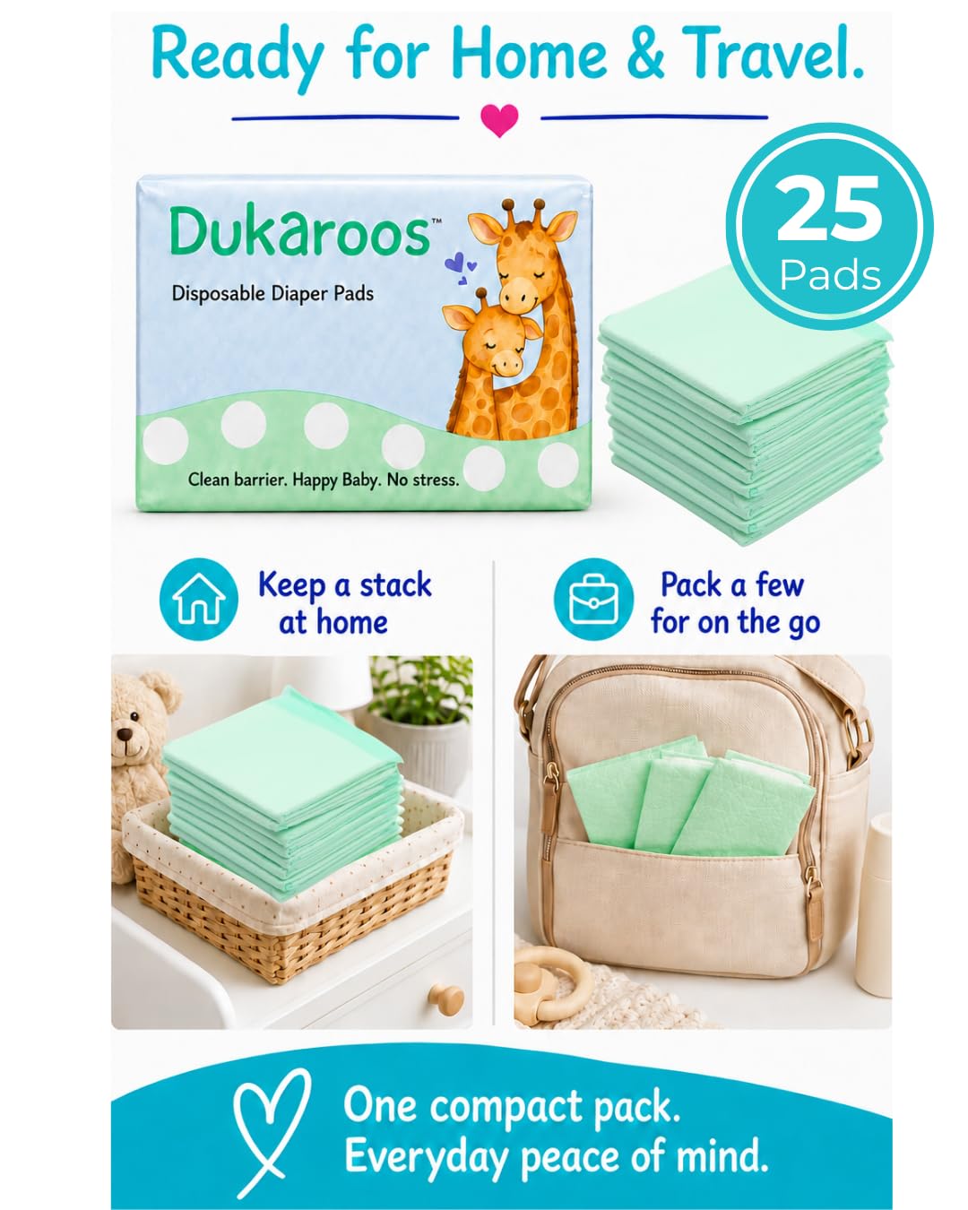 Dukaroos - Cambiadores desechables para bebé - Cambiadores desechables de viaje para bolsa de pañales y baños públicos