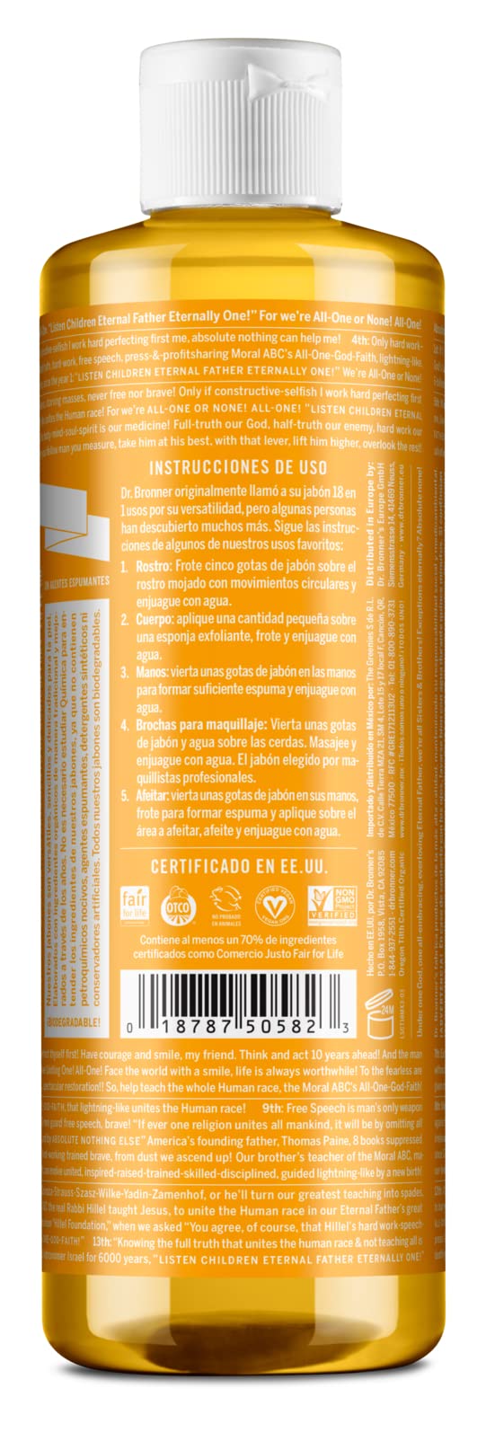 Dr. Bronner's | Jabón de castilla orgánico, ideal para todo el cuerpo, fórmula concentrada, 100% biodegradable - aroma fresco de aceites esenciales de Cítricos 473 ml