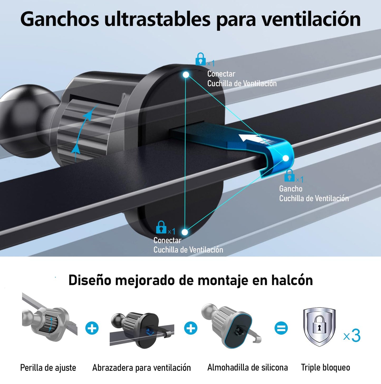 Soporte para Celular Miortior Negro con Rotación de 360° para Automóvil