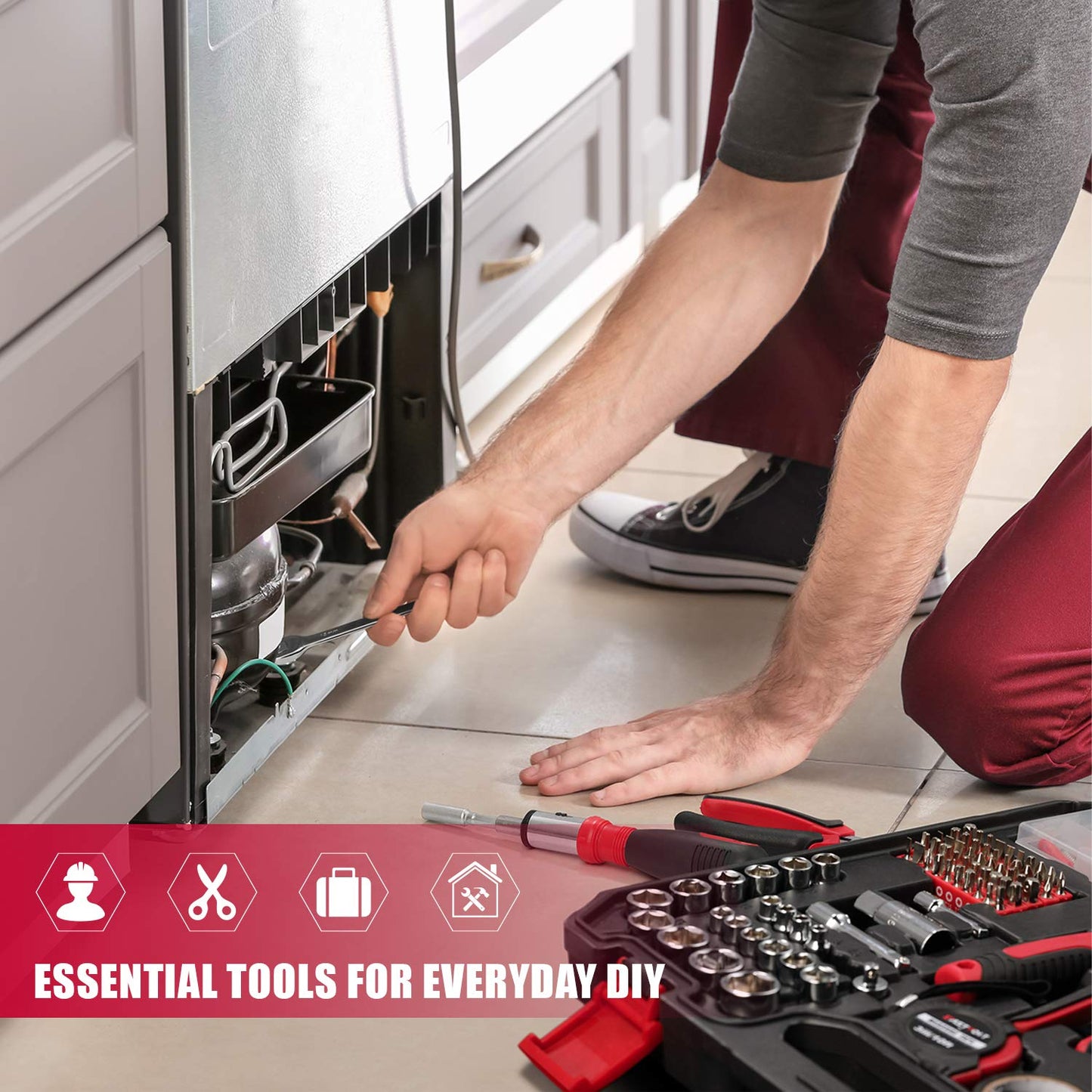 Eastvolt - Kit de herramientas para el hogar, juego de herramientas de reparación automática, kits de herramientas para propietario de casa, alicates, juego de destornilladores, kit de enchufes y caja