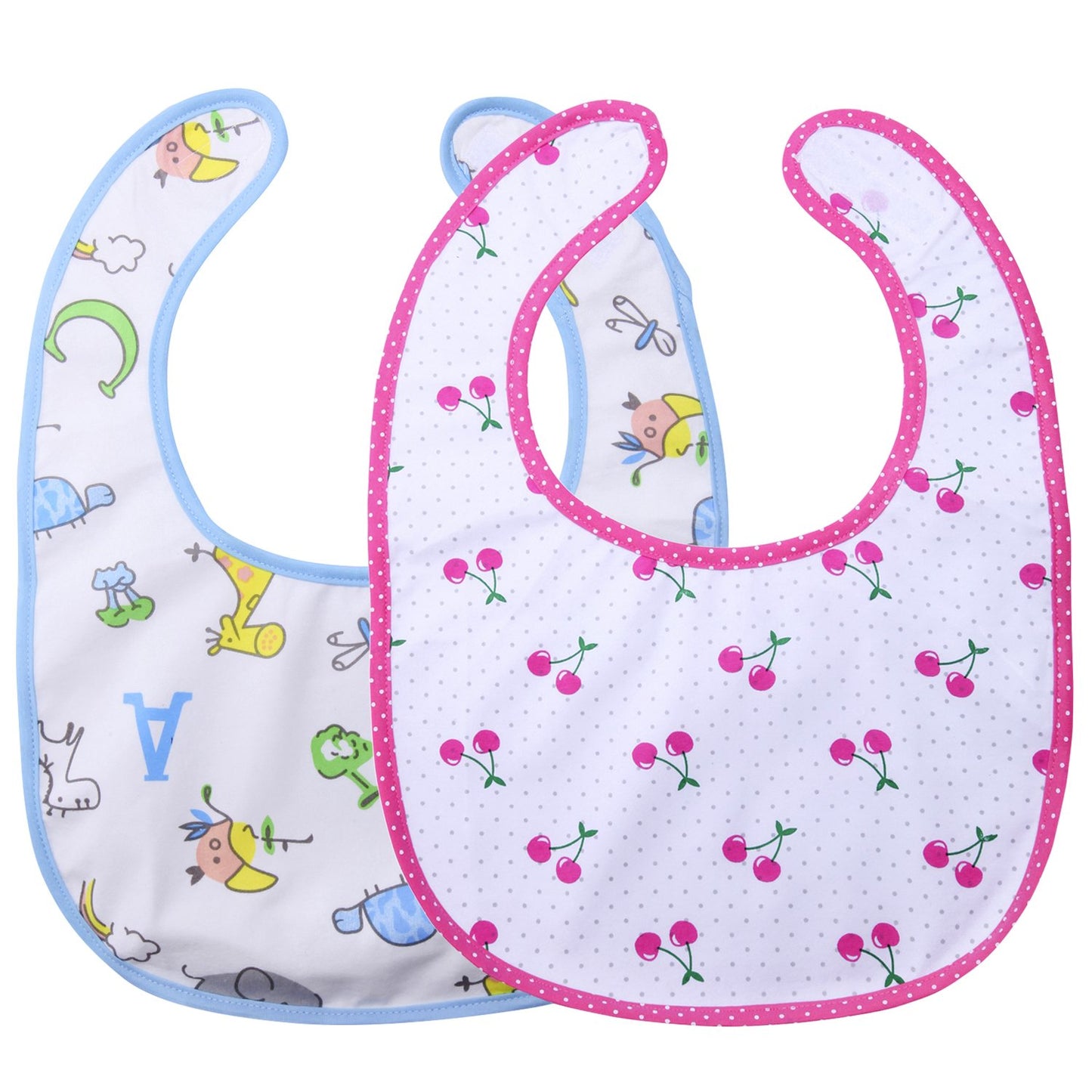 Littleforbig - Babero de algodón impermeable para adultos, con cierre de velcro ajustable, estampado, 2 paquetes, animales zoológicos y baberos para adultos cereza