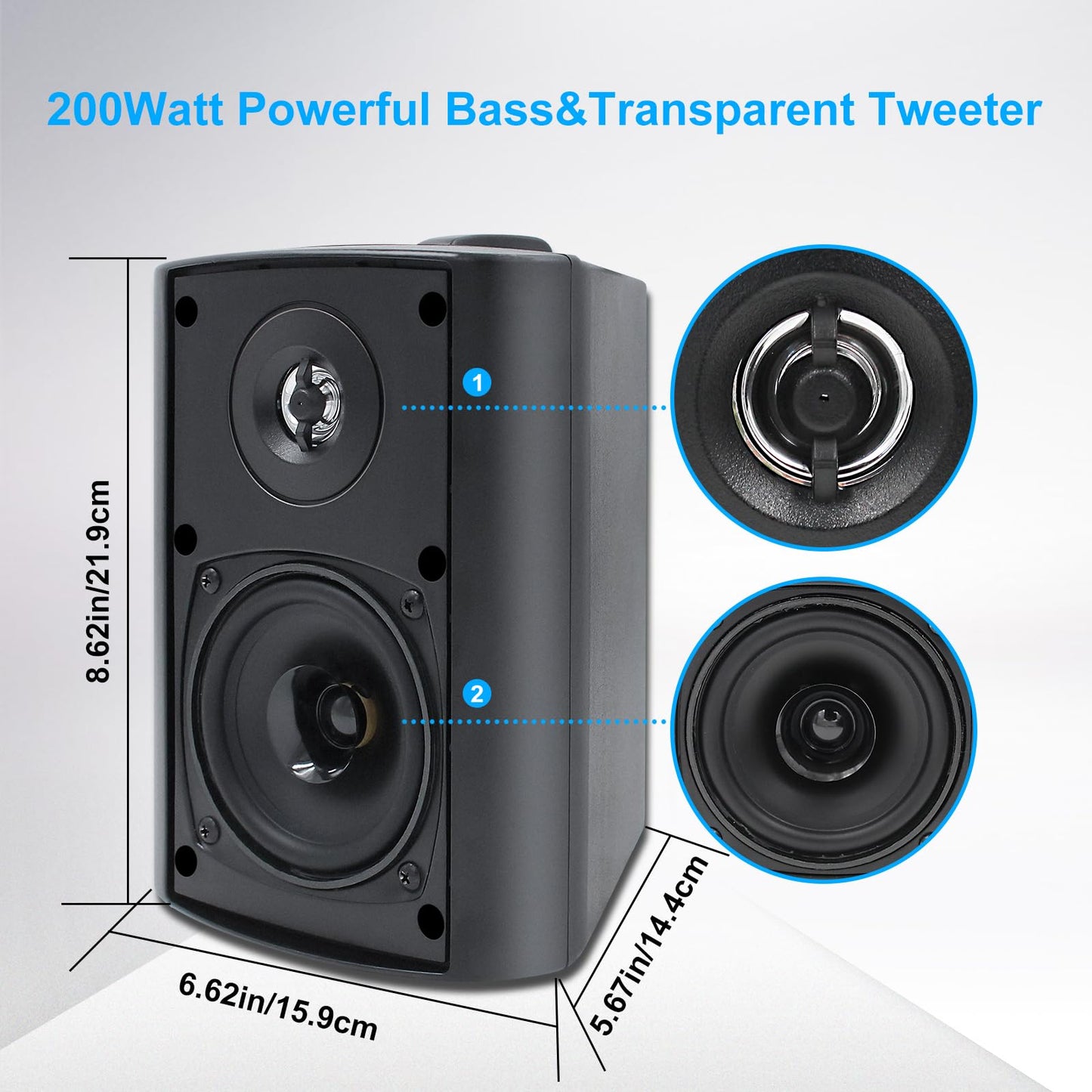 Herdio Altavoces 4 Pulgadas para Interiores y Exteriores, Resistentes al Agua, para terraza, Montaje en Pared, Altavoces, Negro