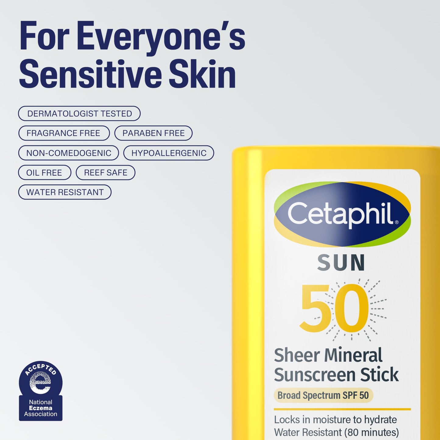 CETAPHIL | Bloqueador Protector Solar Mineral Facial en Stick | SPF 50 | Resistente al Agua | Con Vitamina E | Apto Pieles Sensibles | 14 gr