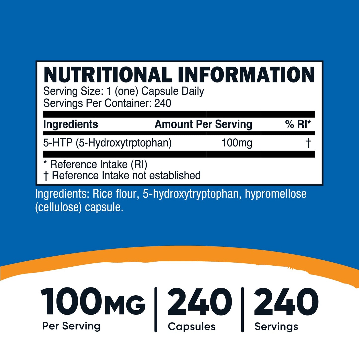 Suplemento Nutricost 5-HTP 100mg 240 Cápsulas Efectivas