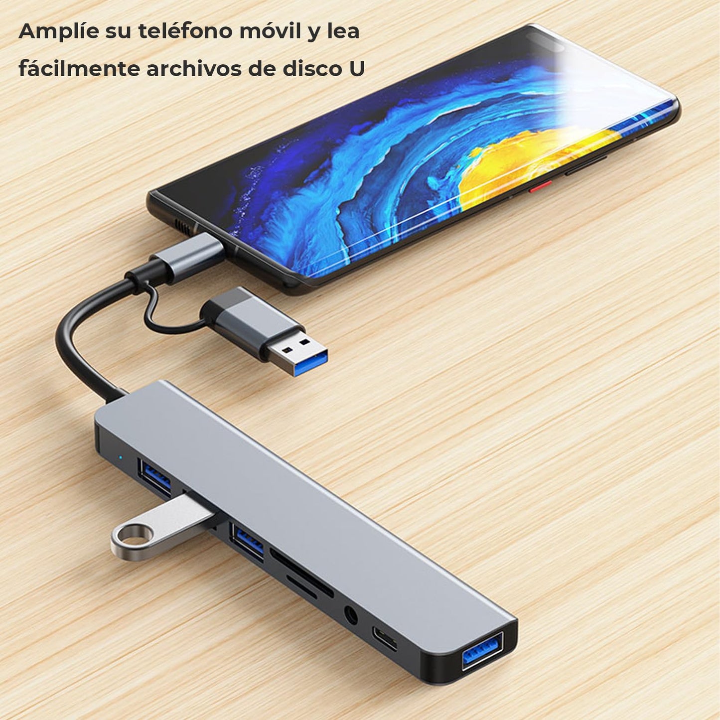 Adaptador USB C Multipuerto WULAR Gris con 8 en 1 para MacBook Air/Pro iPad Surface Chromebook