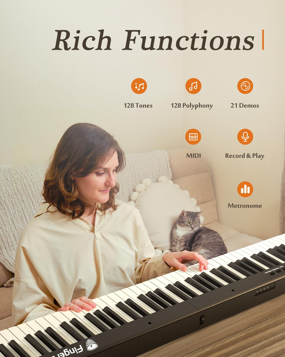 FingerBallet - Teclado de piano portátil con doble peso para piano digital de 88 teclas, tamaño completo, grano de madera, teclado de piano eléctrico con Bluetooth MIDI, adecuado para adultos, niños