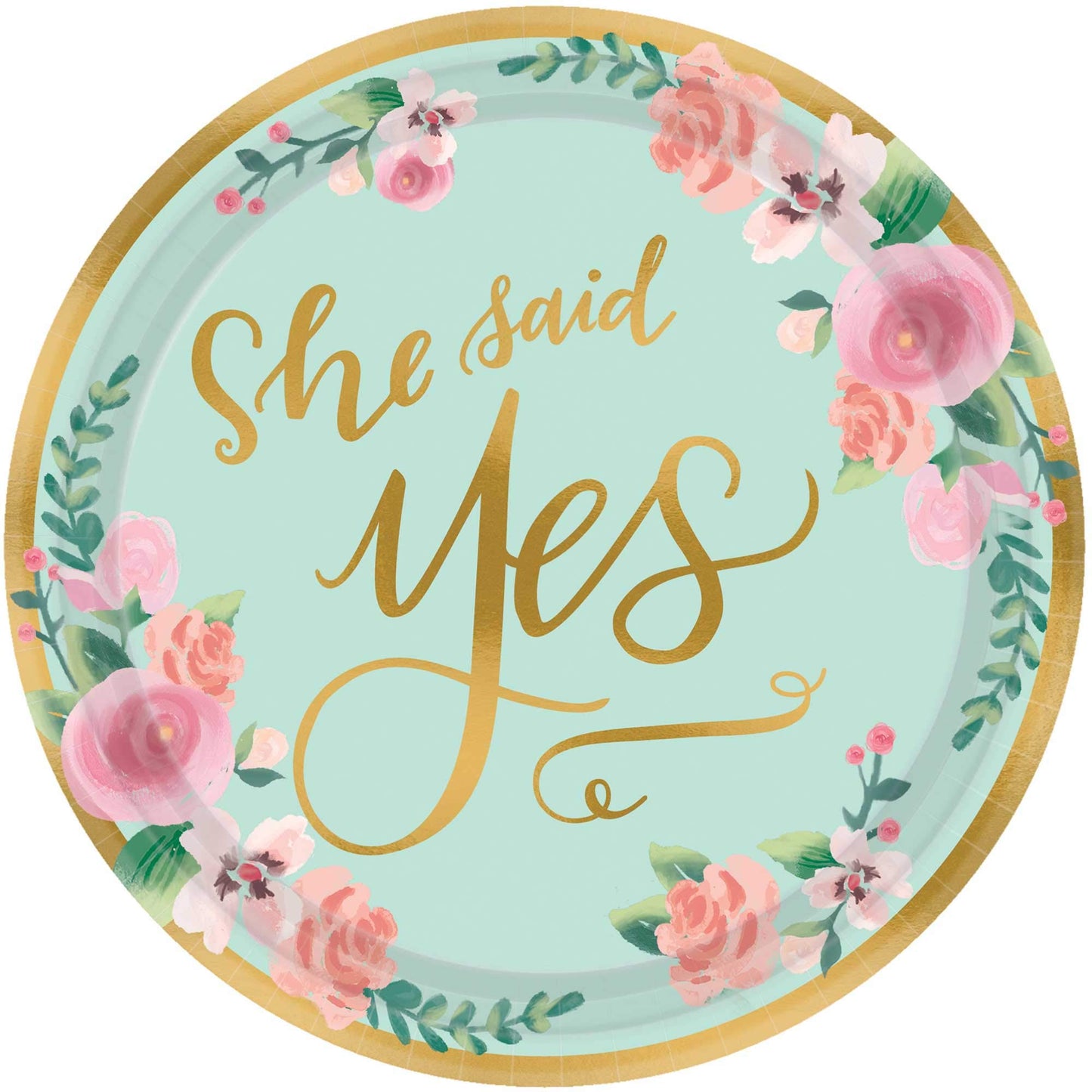 Platos de Papel Amscan Floral Mint She Said Yes multicolor 18 cm