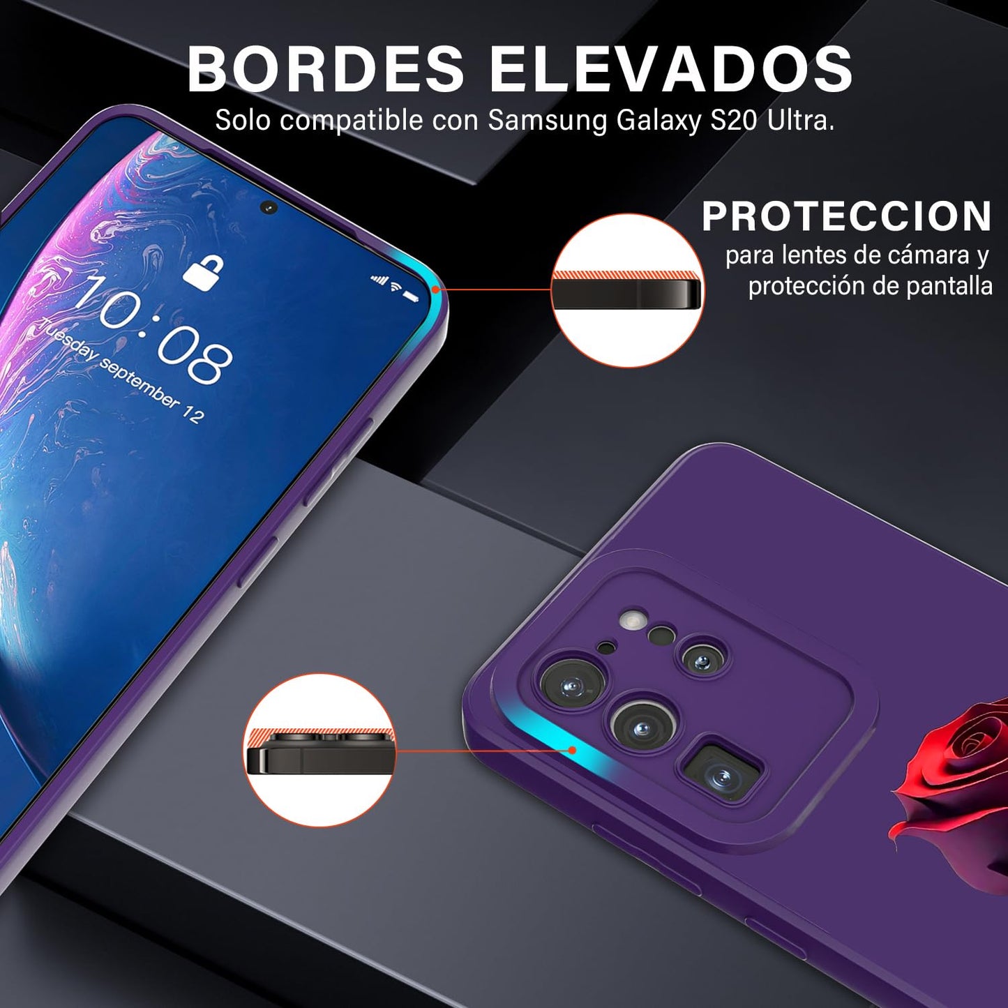 Threehao Funda para Samsung Galaxy S20 Ultra Case Uso Rudo, Ultra Delgado Flexible Silicona Púrpura Carcasa con Aesthetic Dibujos Flores, Antigolpes Anti-arañazos Protectora
