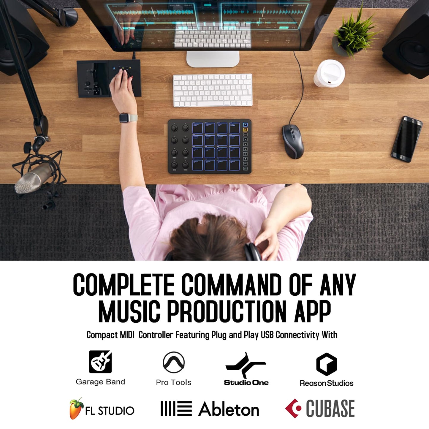 M-Wave-almohadillas para orejas de control MIDI inalámbricas,Bluetooth portátil USB MIDI con 16 almohadillas para orejas de batería MPC,8 perillas asignables,repetición de notas,botones de nivel,K5
