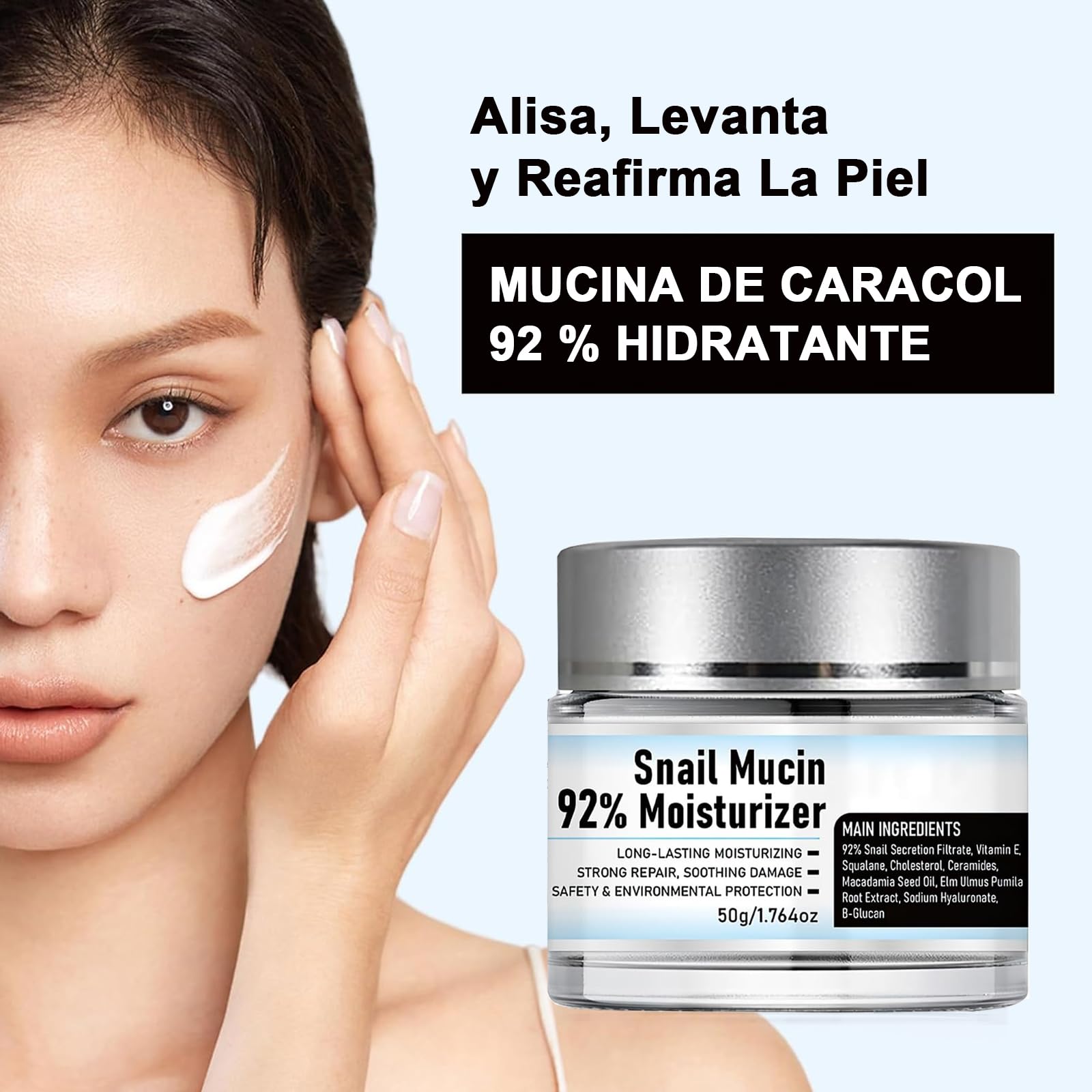 Crema De Baba De Caracol Original, VC Serum Facial, 2PCS, Snail Mucin 92%, Crema de Gel Facial Reparadora Hidratante, Crema Hidratante Facial Diario, Hidratación Duradera, para Todo Tipo de Pieles
