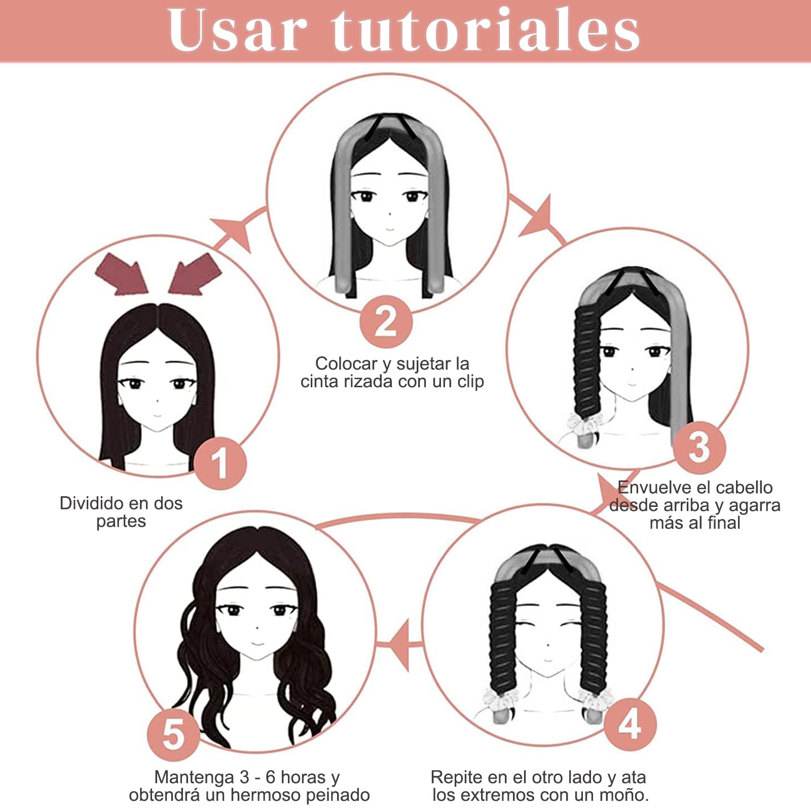 Rizador de pelo sin calor, diseño segmentado mejorado, diadema de rizos de seda sin calor para un sueño más cómodo durante la noche, cinta de seda para rizar el cabello con bandas de goma y clips (Ceniza)