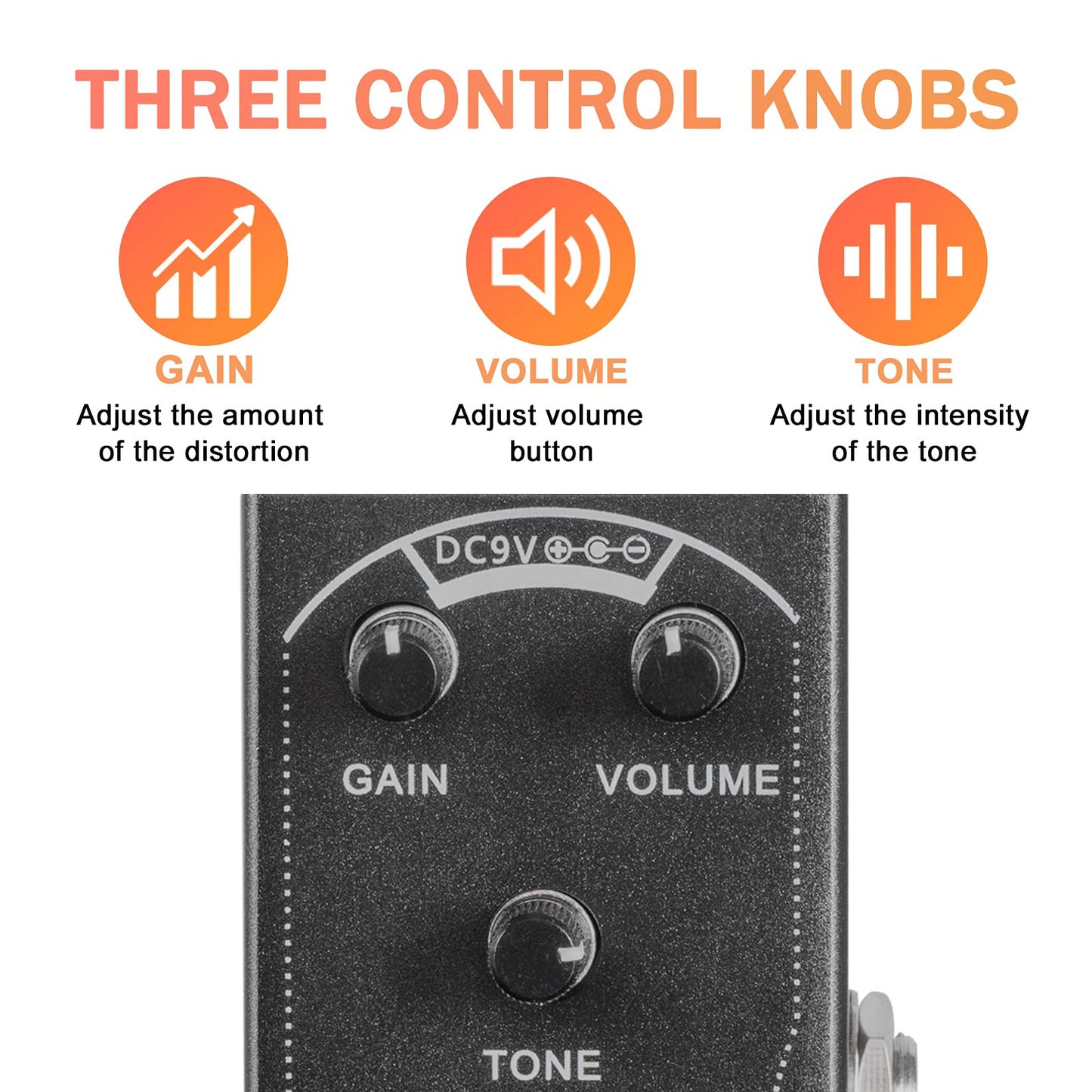 AKLOT Pedal de guitarra de distorsión, pedal eléctrico de efectos mini tipo único DC 9V True Bypass