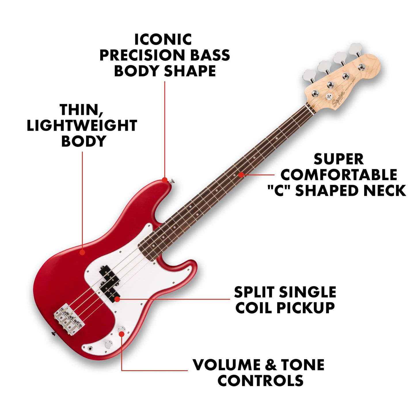 Debut Collection™ Precision Bass®, Laurel Fingerboard, White Pickguard, Dakota Red